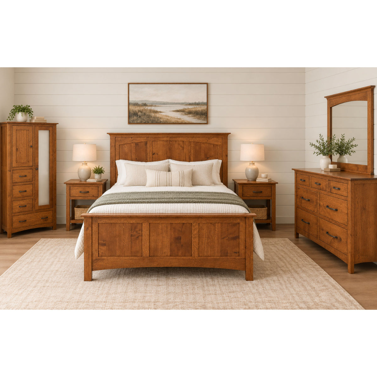 Classic Amish Mission Queen bedroom furniture set in Quarter Sawn White Oak by Dutch Craft Furniture