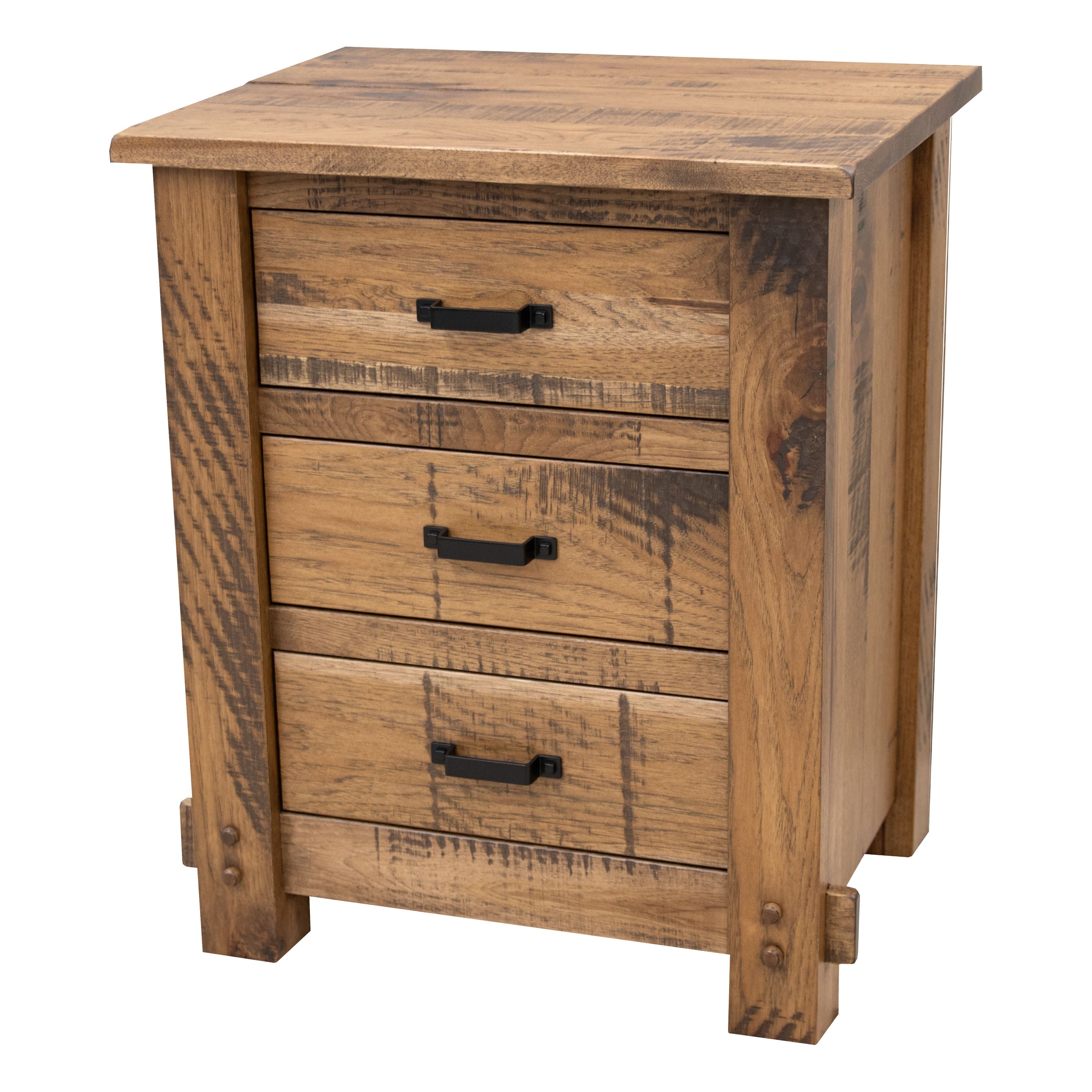 DCF Roughsawn Hickory Wood 3-Drawer Nightstand | CO