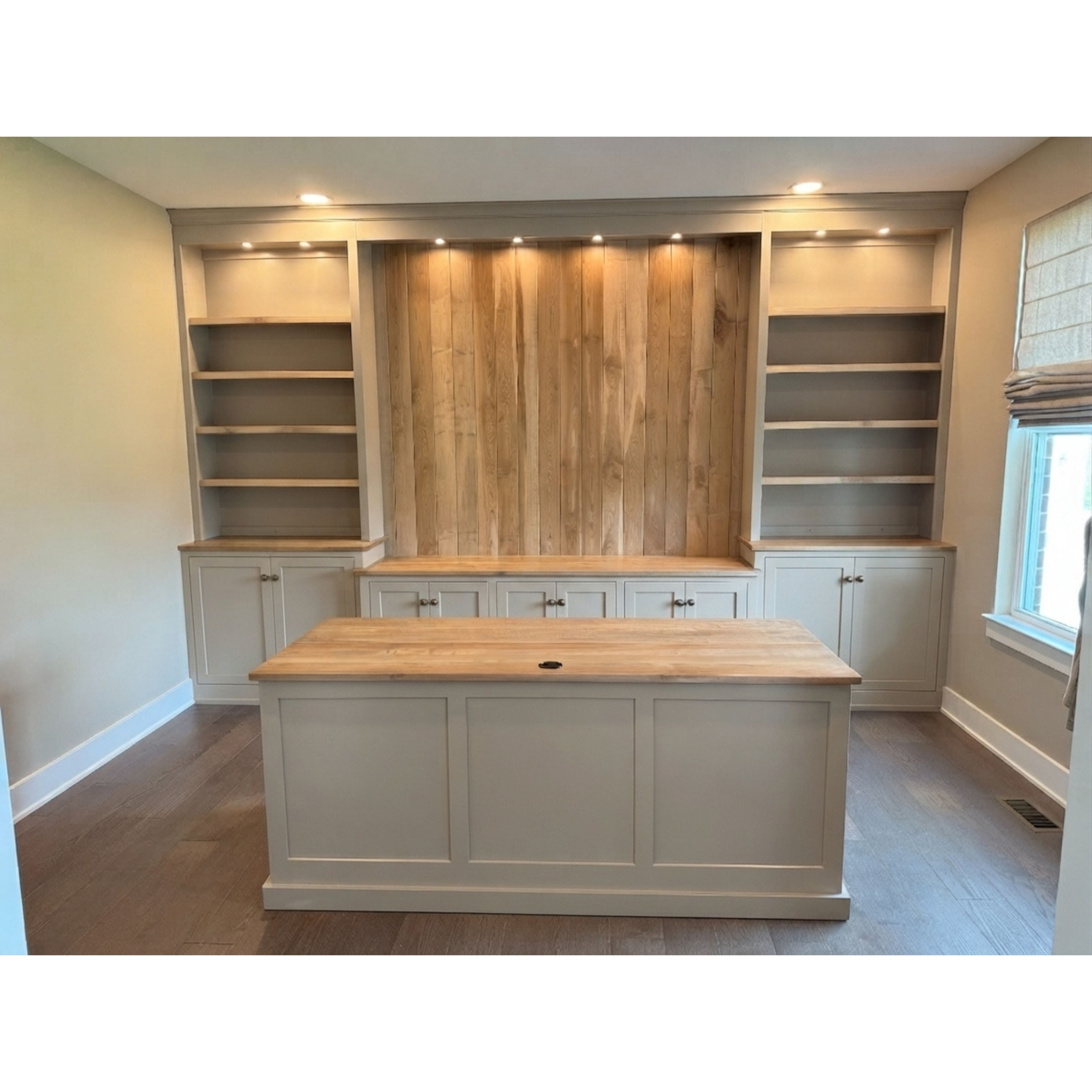 Custom Built-In Entertainment Center with Adjustable Executive Desk