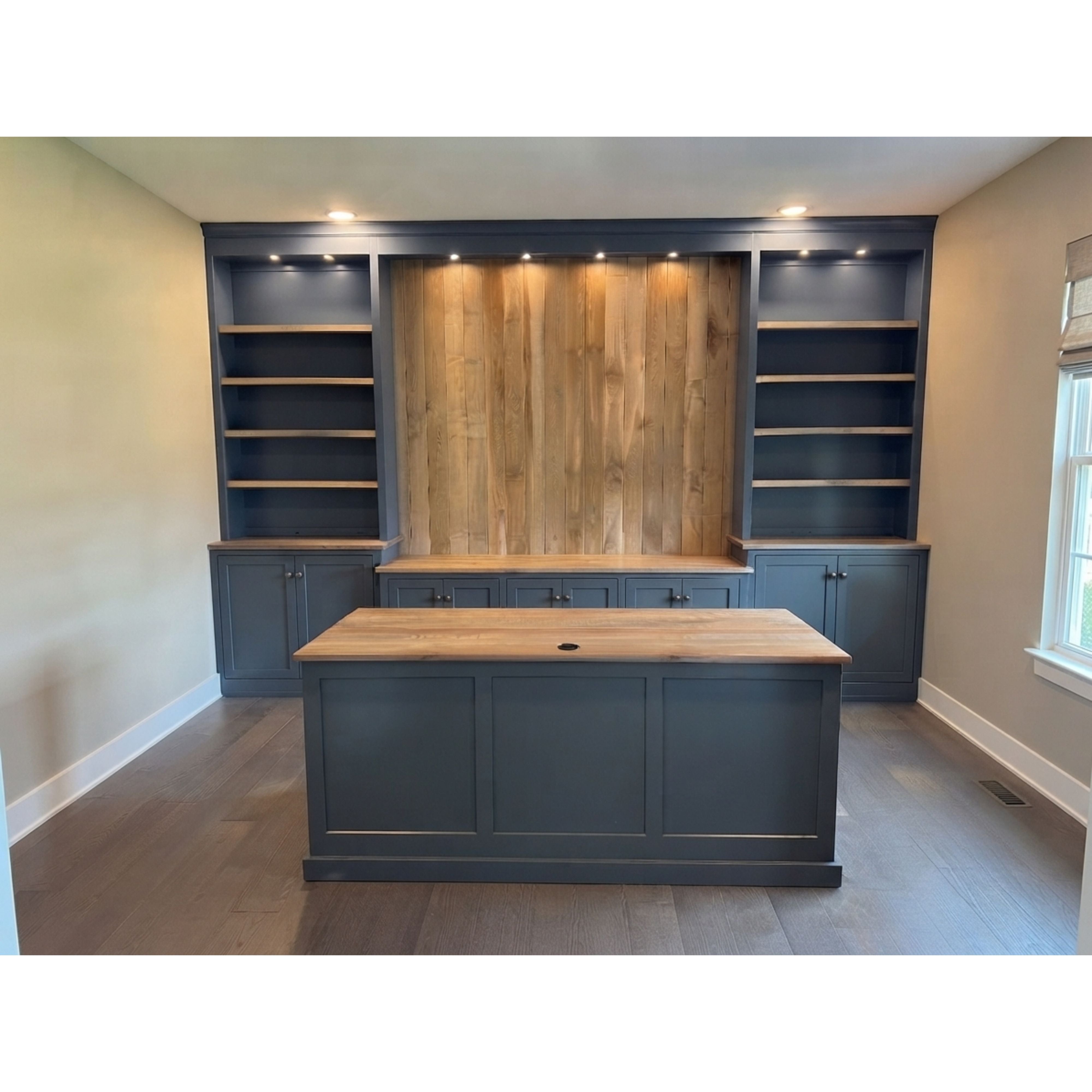 Custom Built-In Entertainment Center with Adjustable Executive Desk
