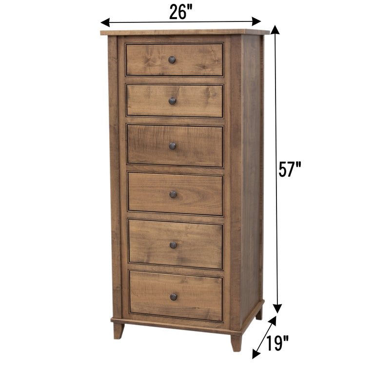 Denali Solid Maple Wood 6-Drawer Lingerie Dresser in Brown Velvet