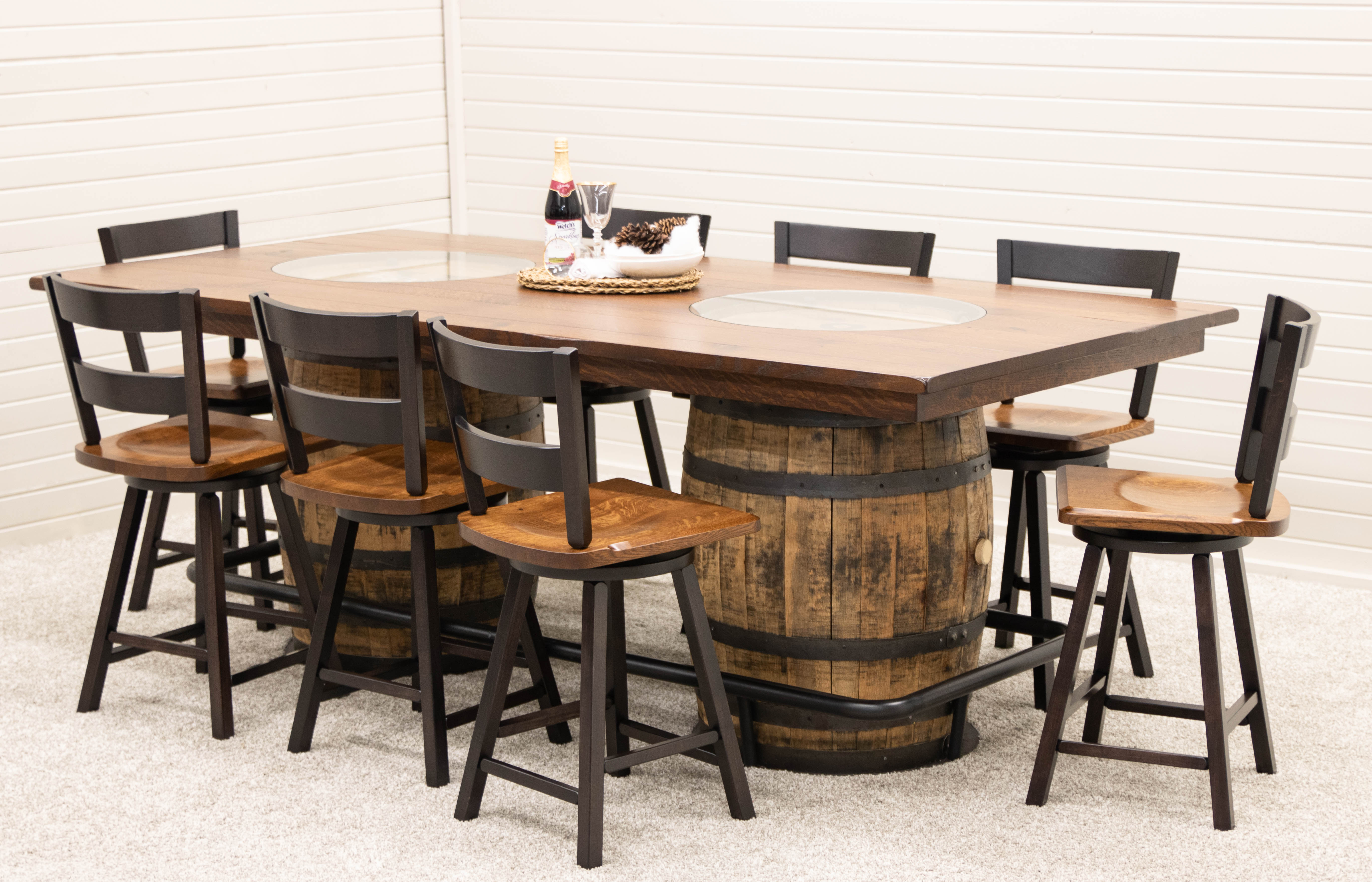 Whiskey Personalized Rustic Quarter Sawn White Oak Double Barrel Pub T