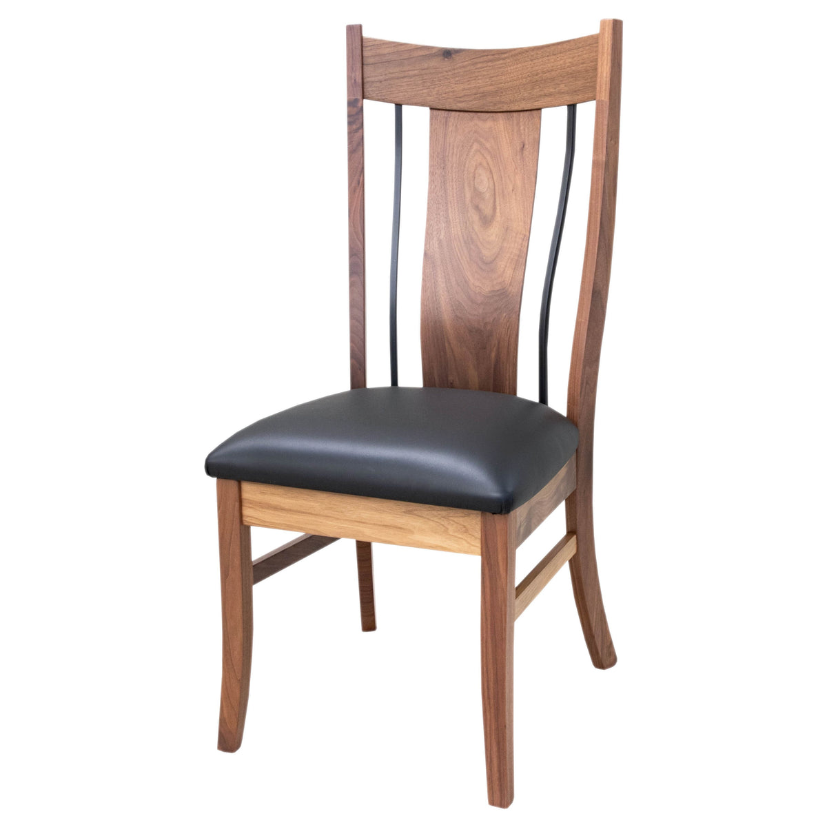 Eagle Walnut Wood Side Dining Chair with Black Faux Leather Seat | NAT