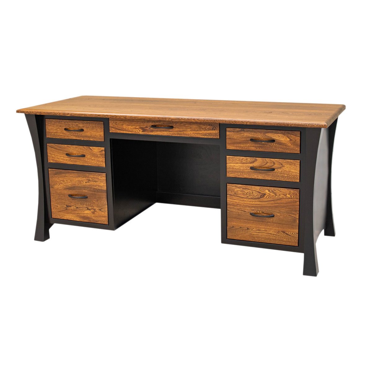 Elmo Desk Brooklyn Black & Elm Wood Executive Desk | Maple Base