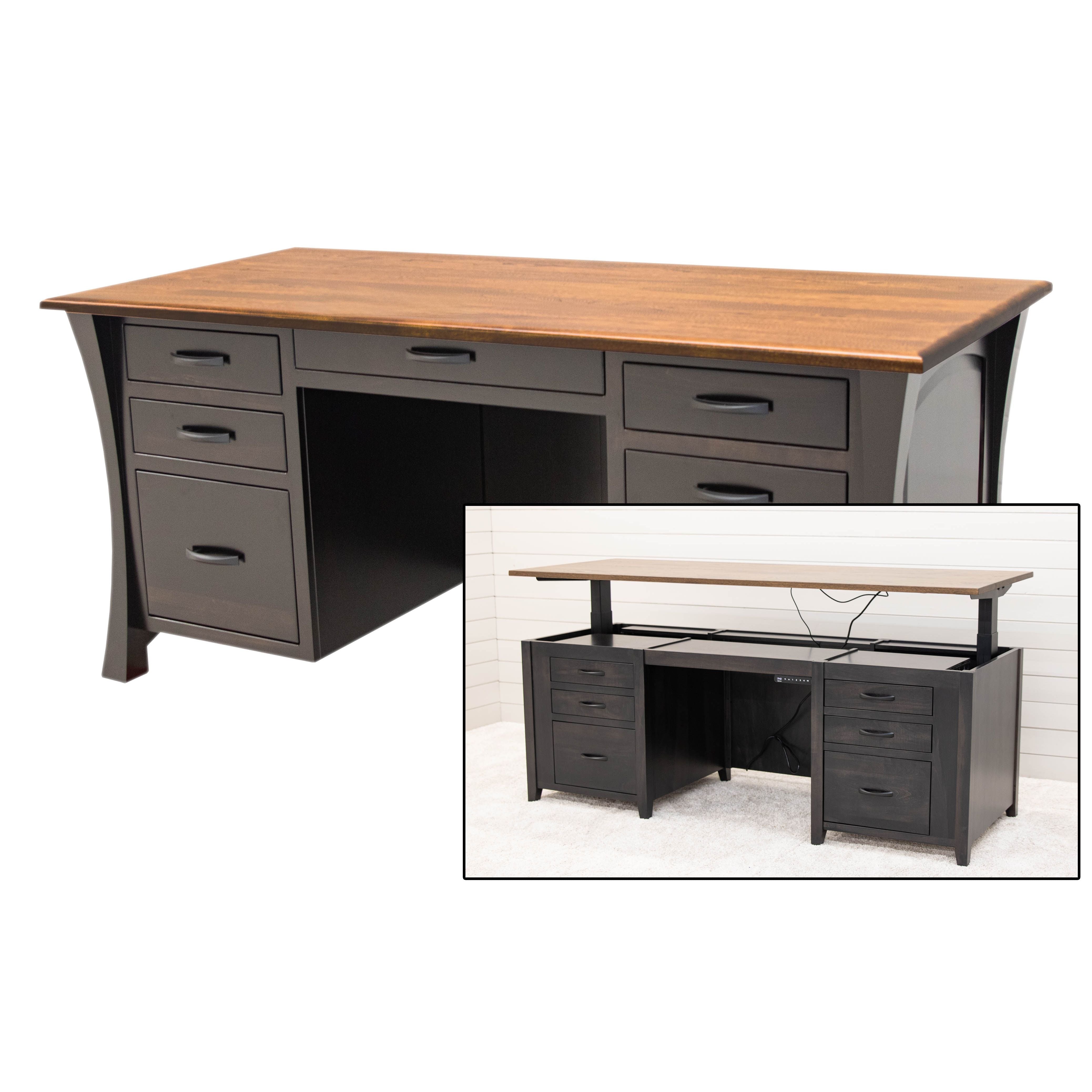 Brooklyn Black & Elm Wood Executive Desk with Panels | M-EB&E-MC