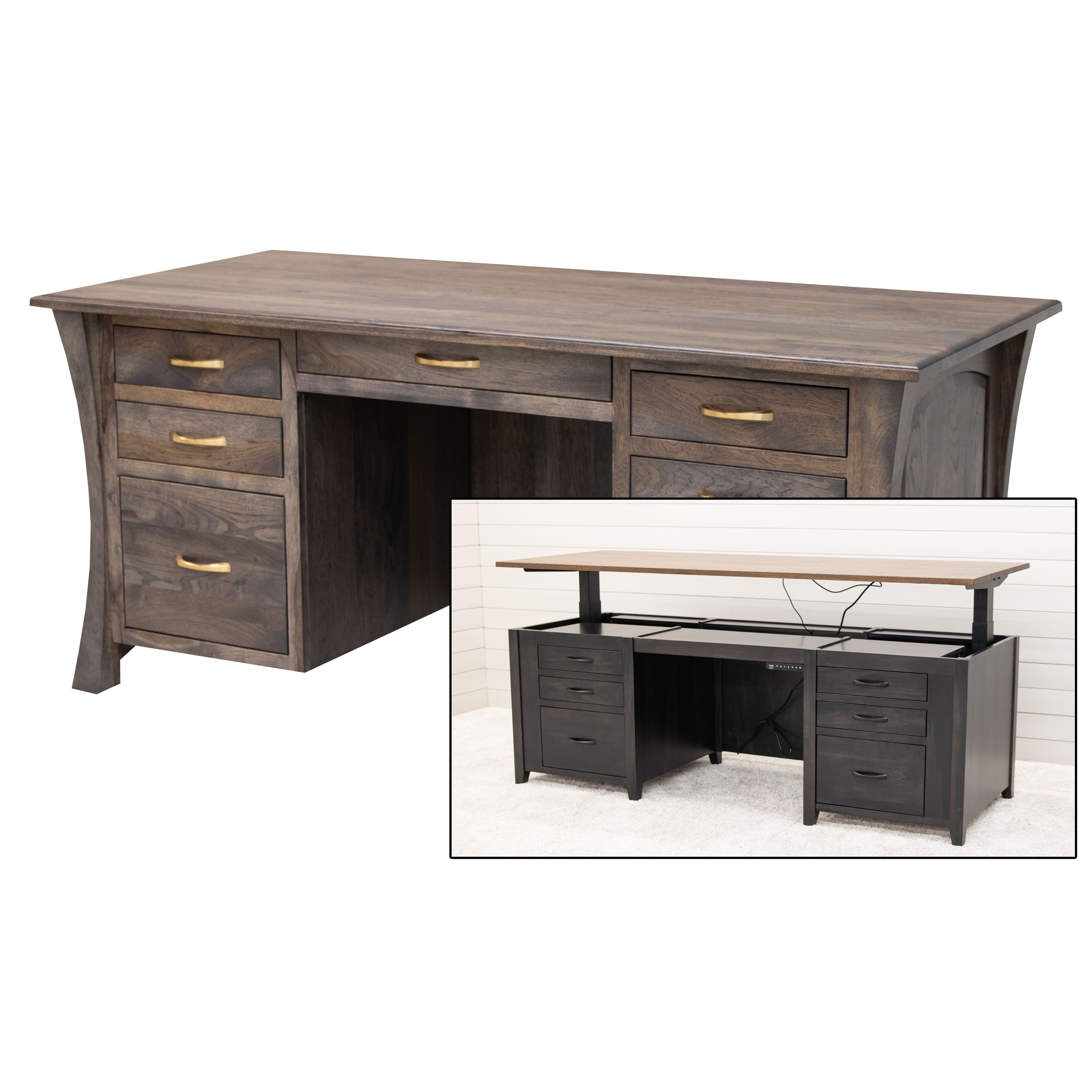 Brooklyn Hickory Wood Executive Desk with Panels | GS