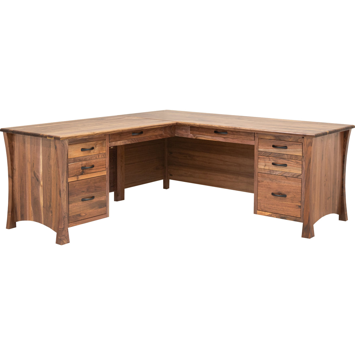 Elmo Desk Brooklyn Solid Walnut Wood L Desk with Natural Finish