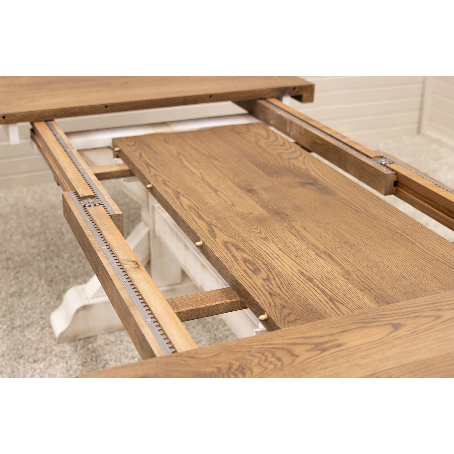 Farmhouse Extending Dining Table with Built-Down Top