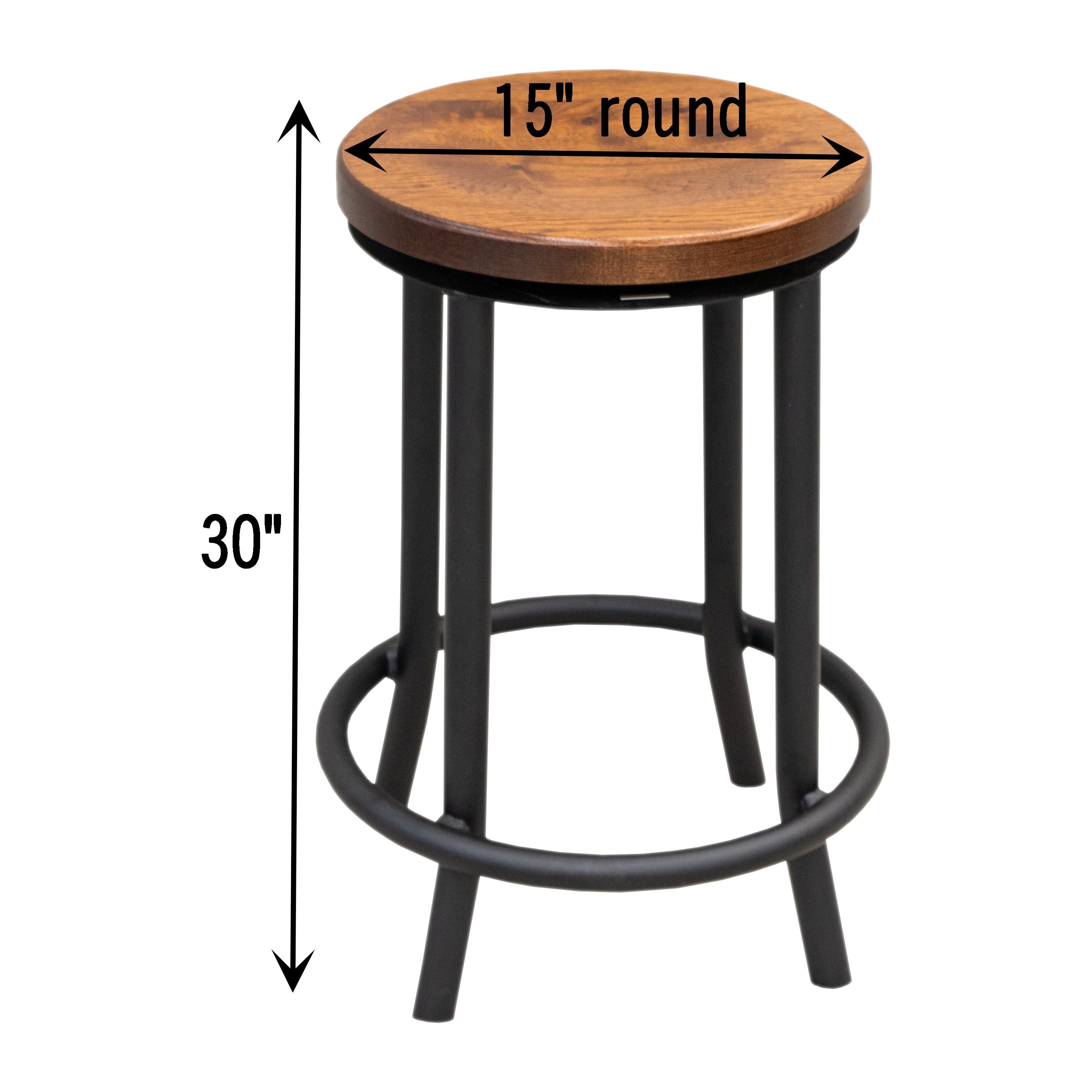 Gannet Round 24" Hickory Wood Swivel Bar Stool with Metal Base | MC