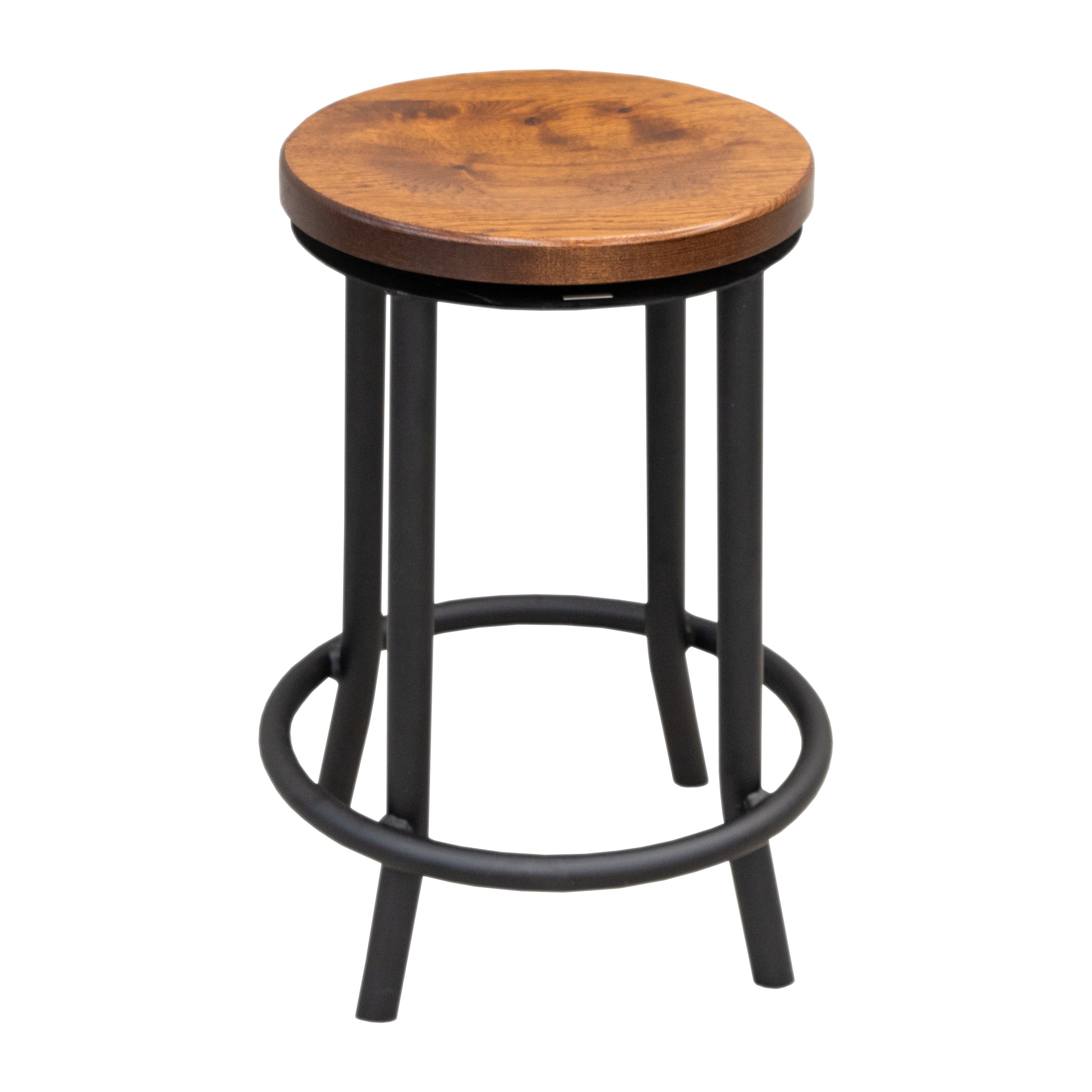 Gannet Round 24" Hickory Wood Swivel Bar Stool with Metal Base | MC