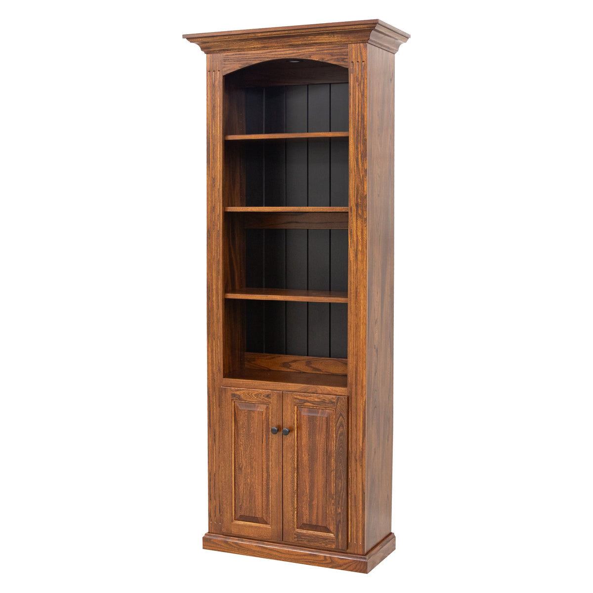 Hampton Solid Elm Wood Bookcase with Doors with Shiplap Back