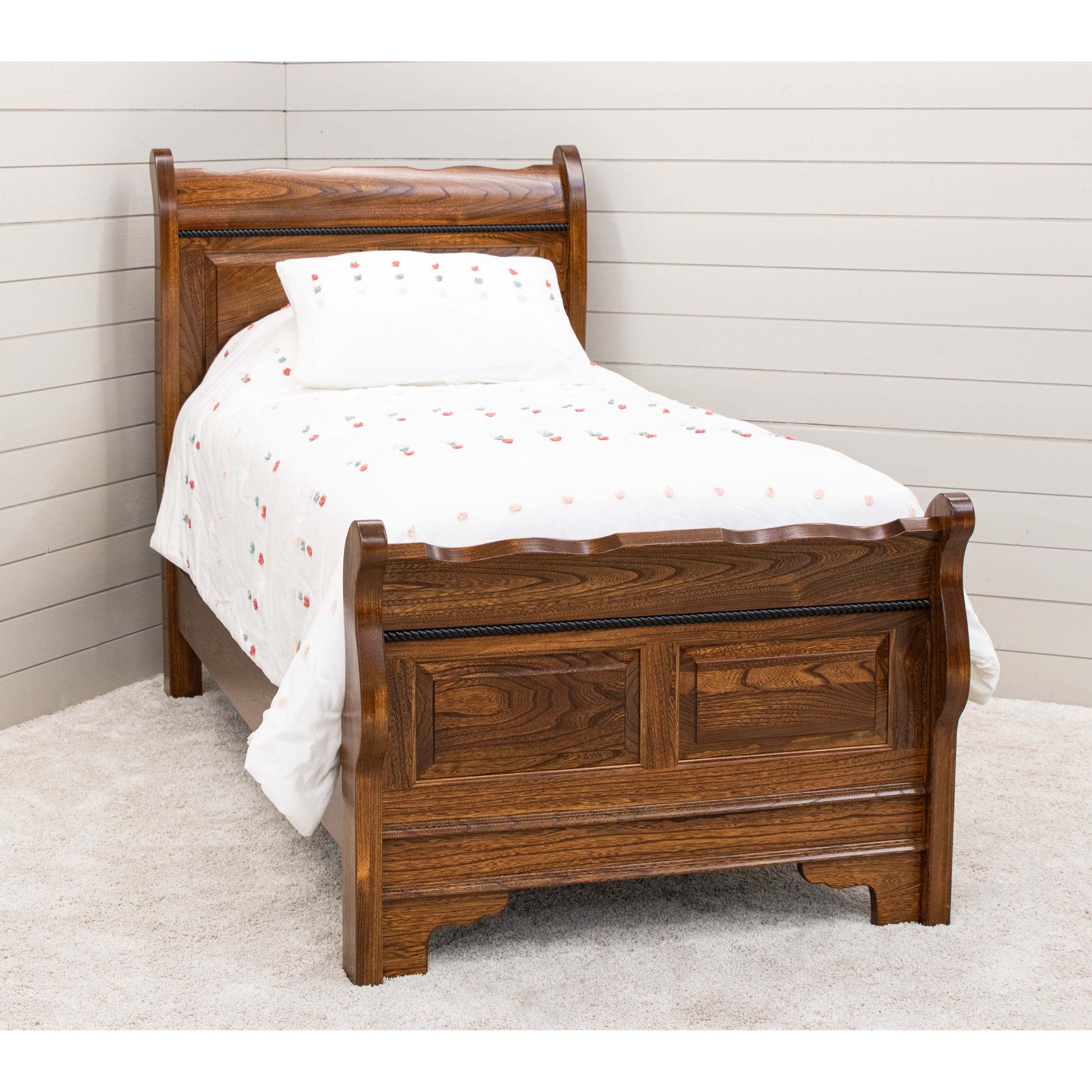Heritage Sleigh Twin Bed in Solid Elm Wood | Cherry Finish