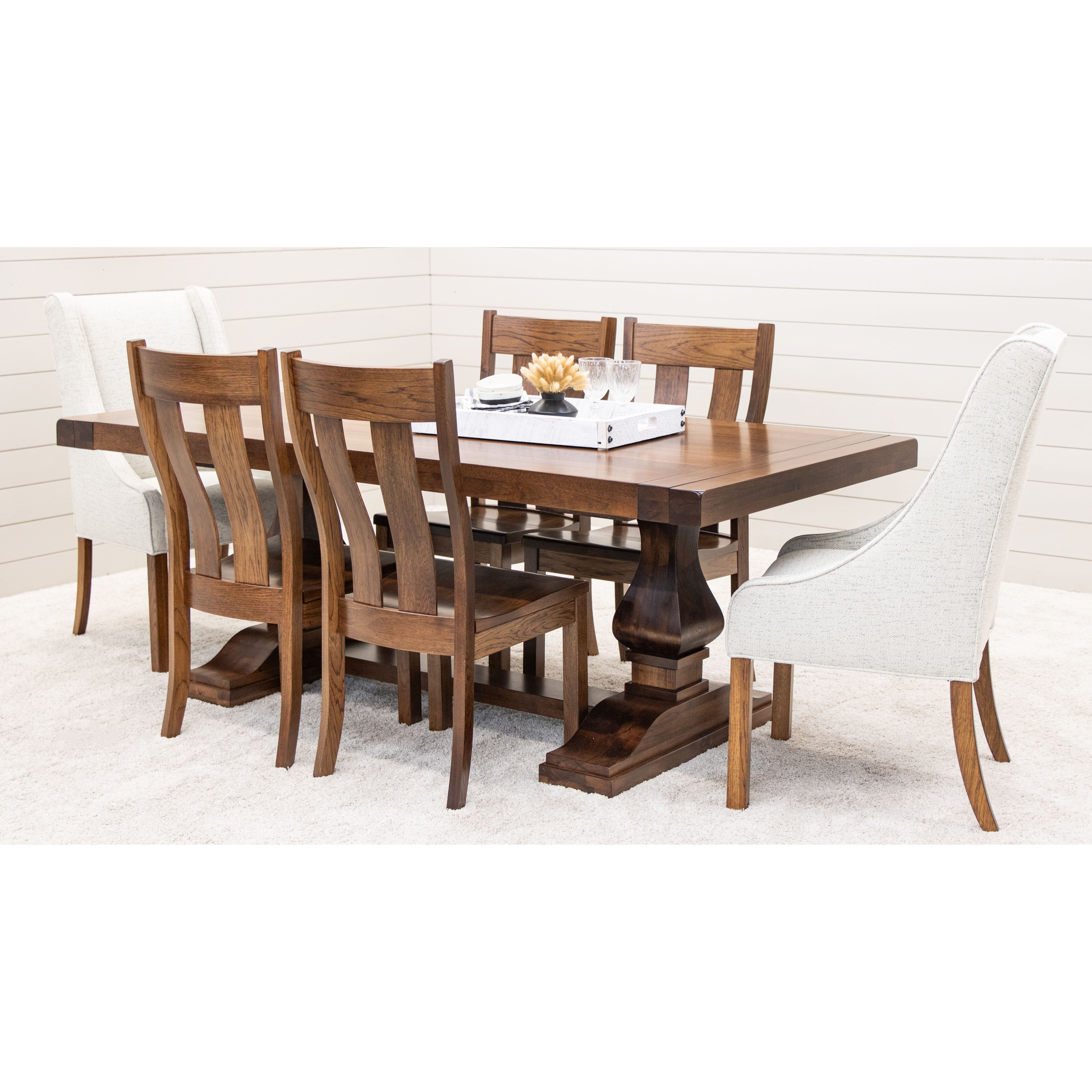 Hillside Hickory Wood Large Modern Double Pedestal Extending Dining Table | ASB