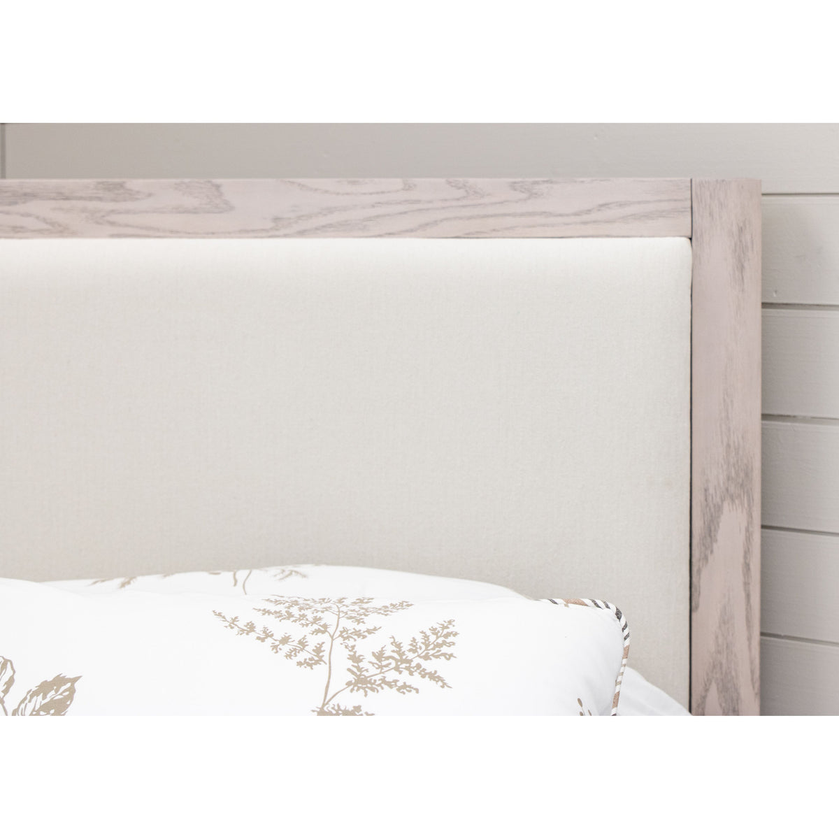 Hilton Full Oak Wood Bed with Upholstered Headboard | SS