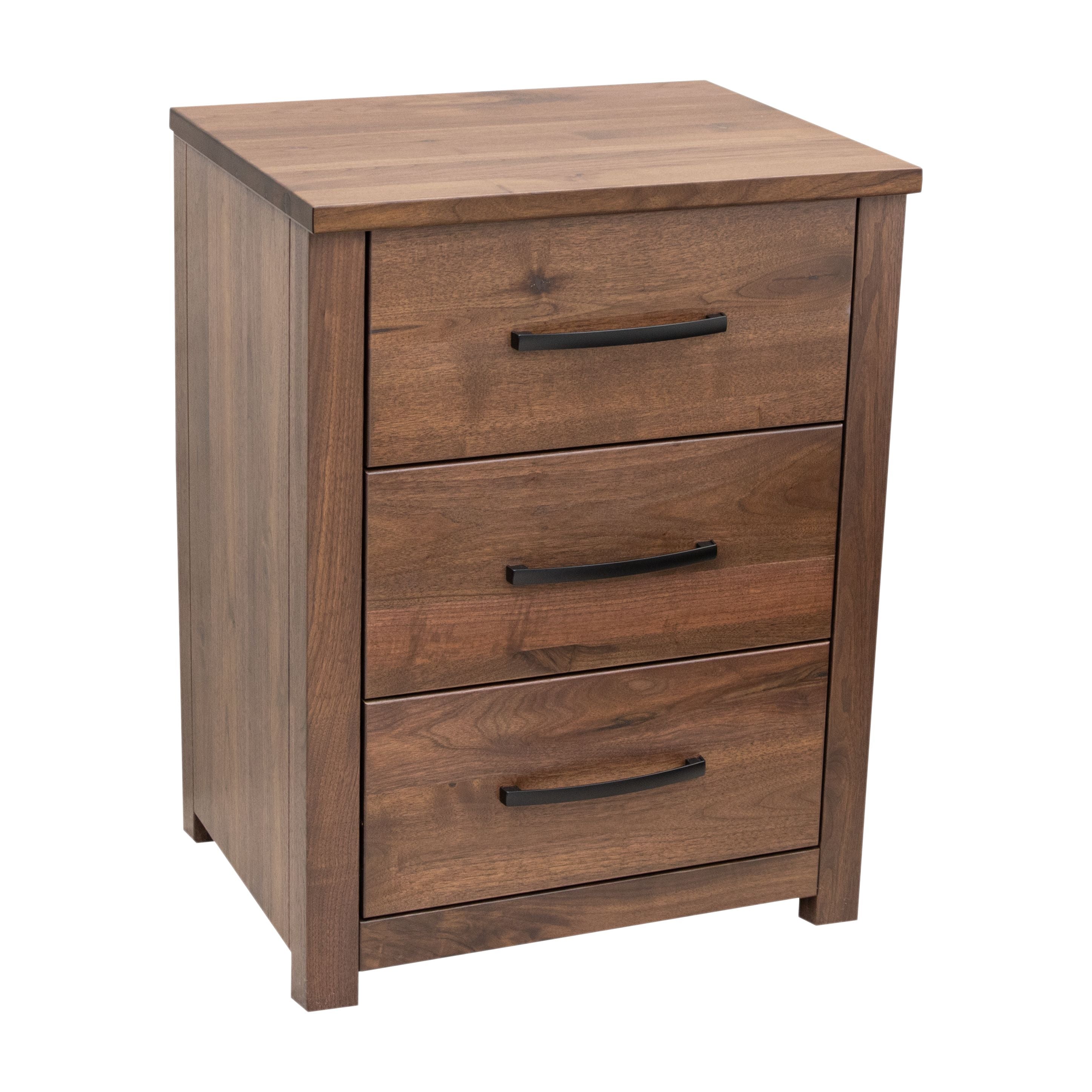 Hudson Walnut Wood 3-Drawer Nightstand | CO