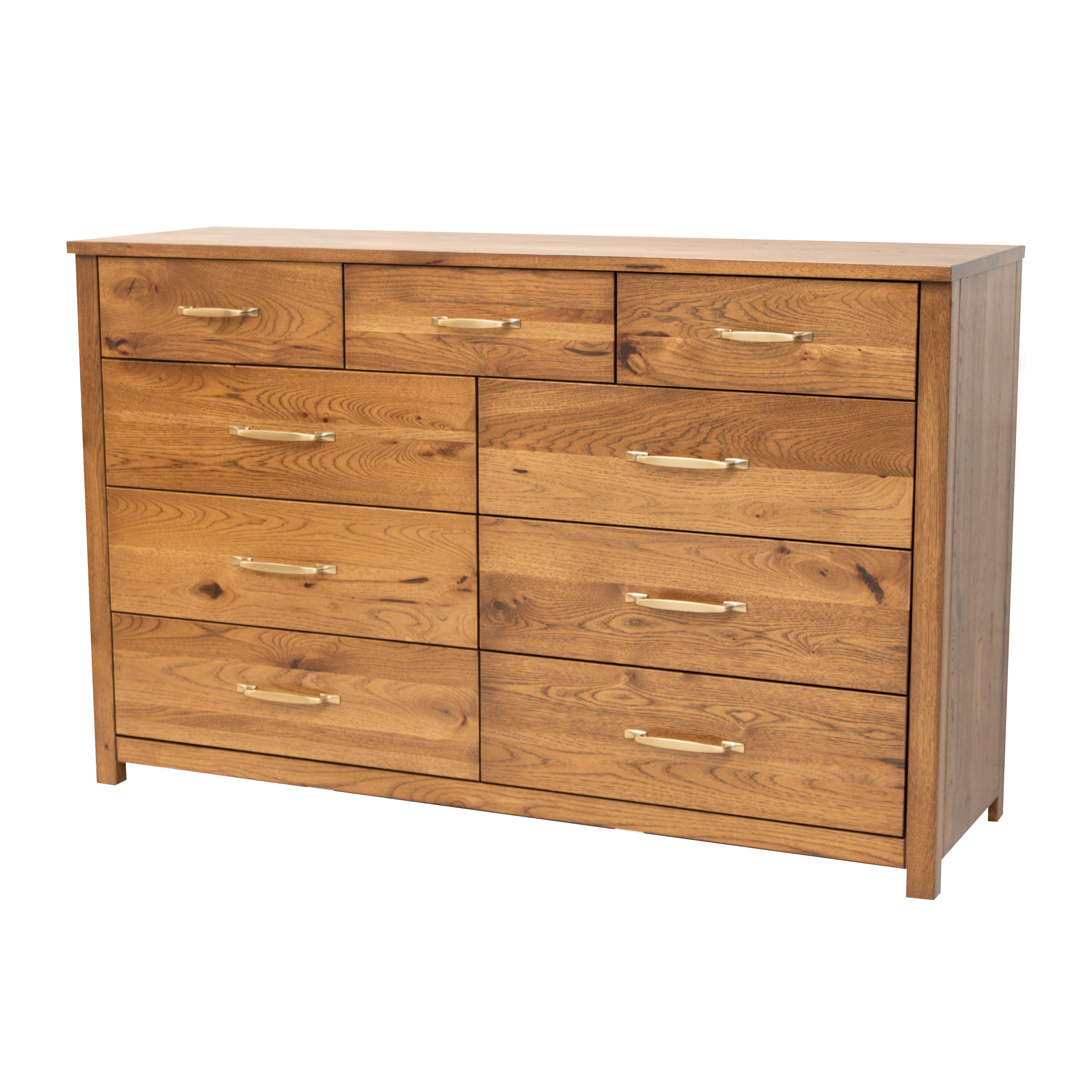 Hudson Rustic Hickory Wood 9-Drawer Tall Dresser in Honey Cider