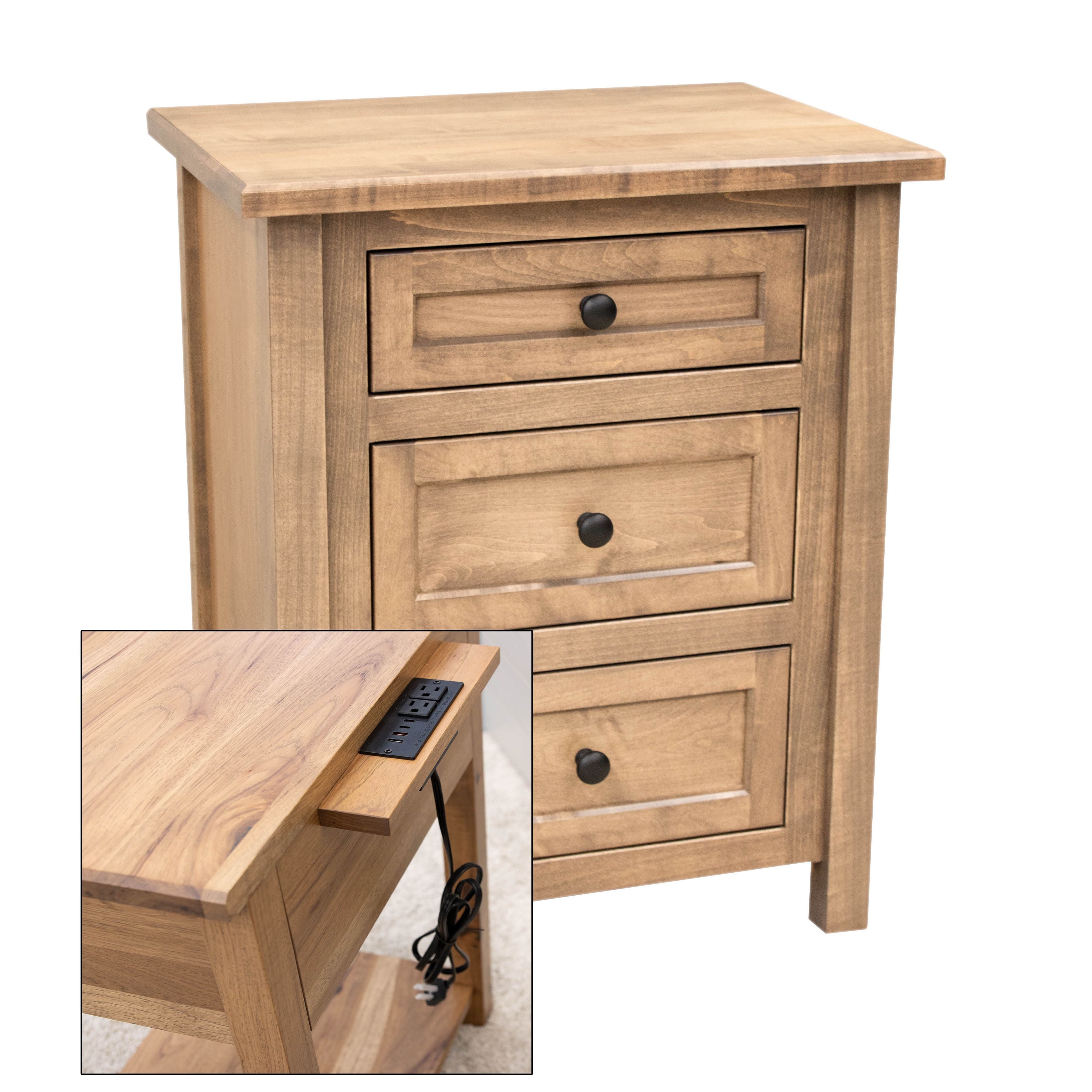 Jackson Rustic Hickory Wood 3-Drawer Nightstand in Willowbend