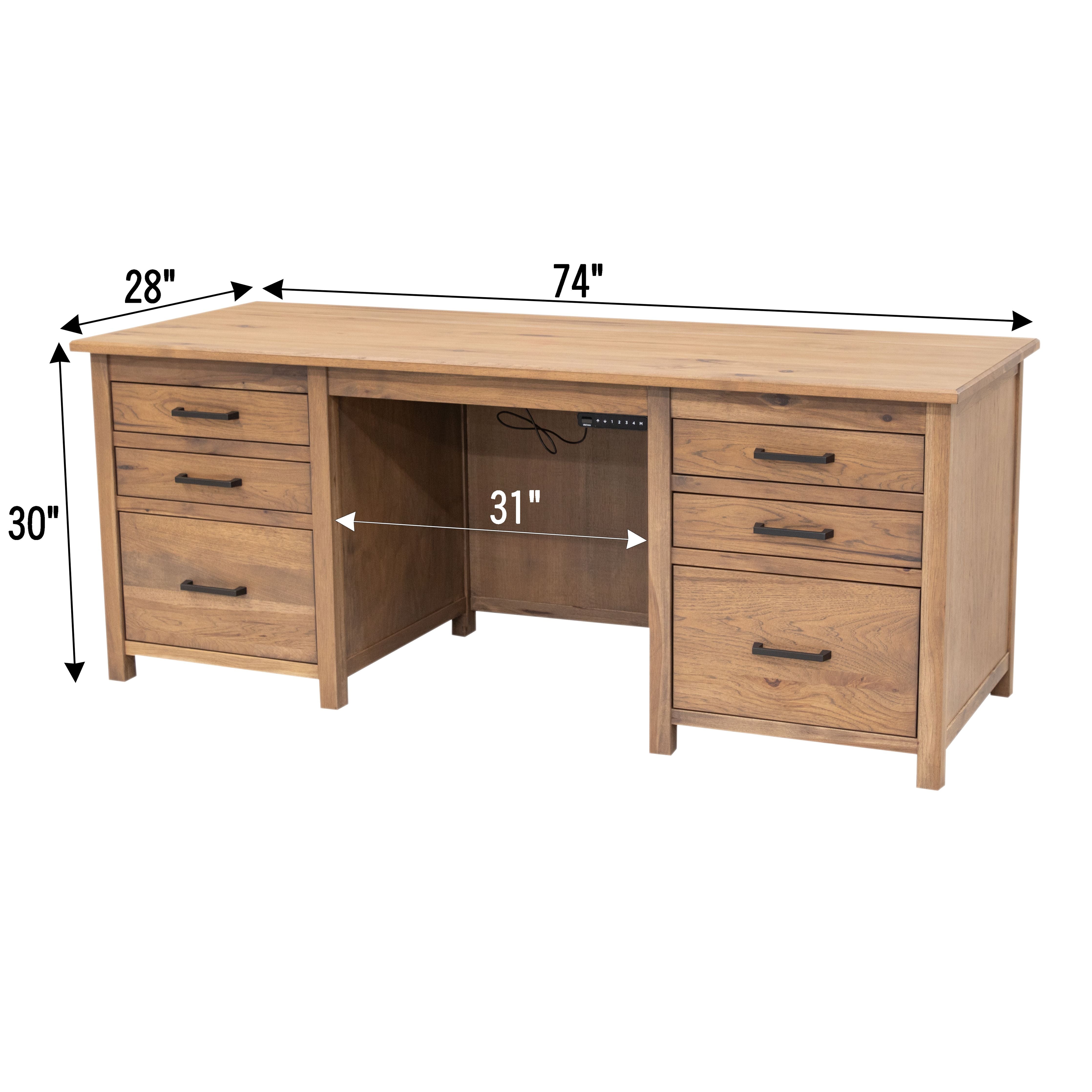Jackson Hickory Wood Adjustable Standing Executive Desk with Drawers | WB