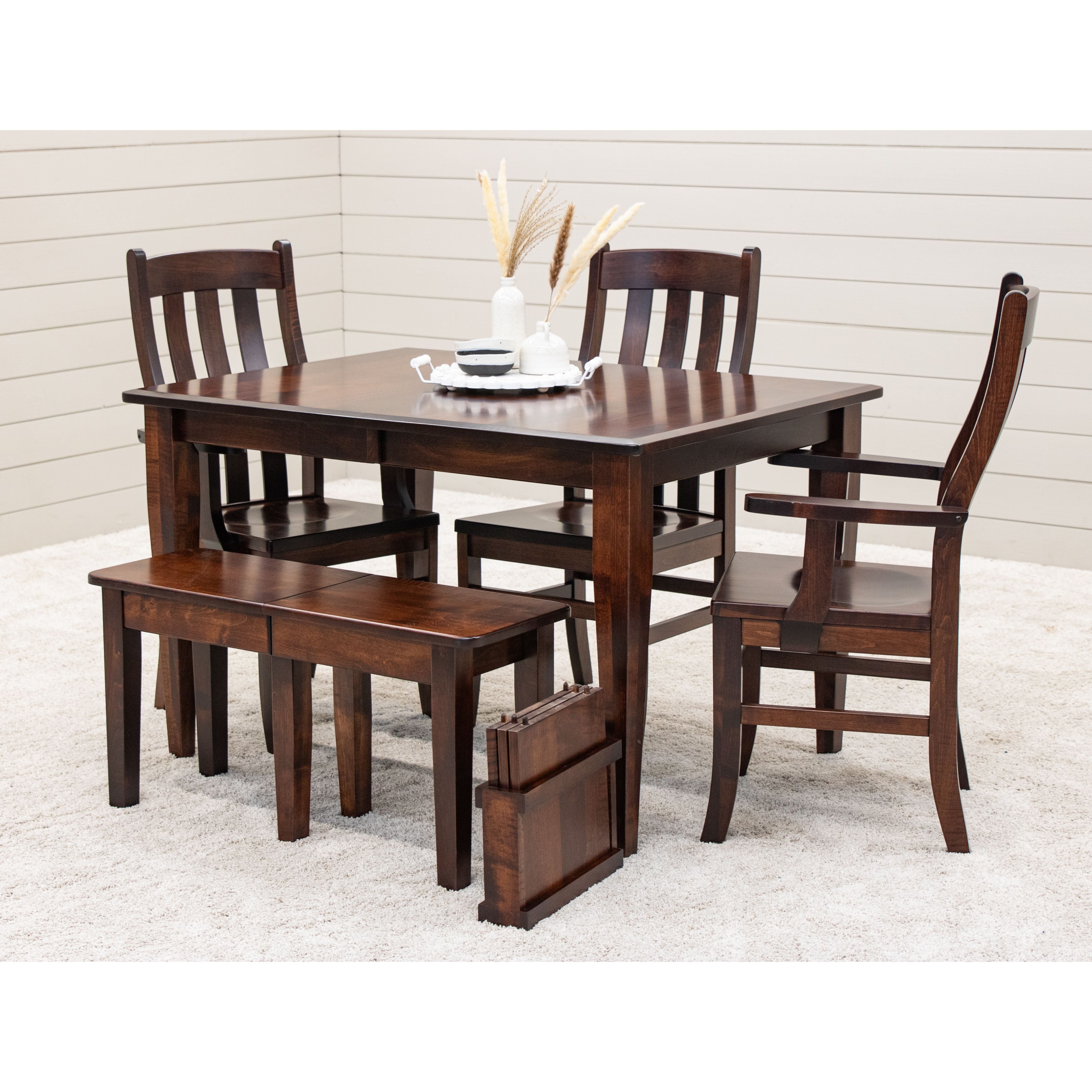 Lakeland Small Dark Maple Wood Extendable Table Set for 4-6