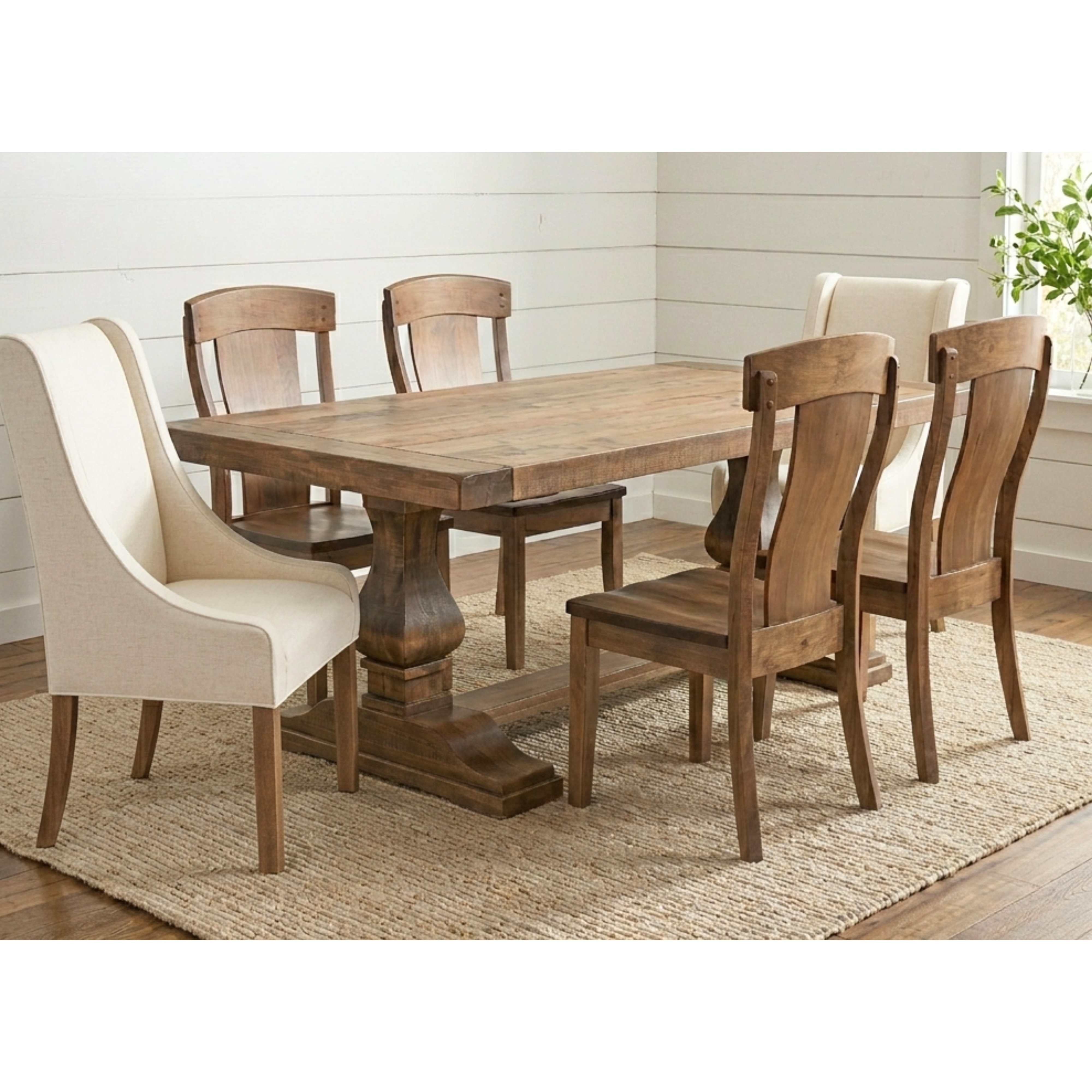 Hillside Large Maple Dining Set with Wood & Fabric Chairs