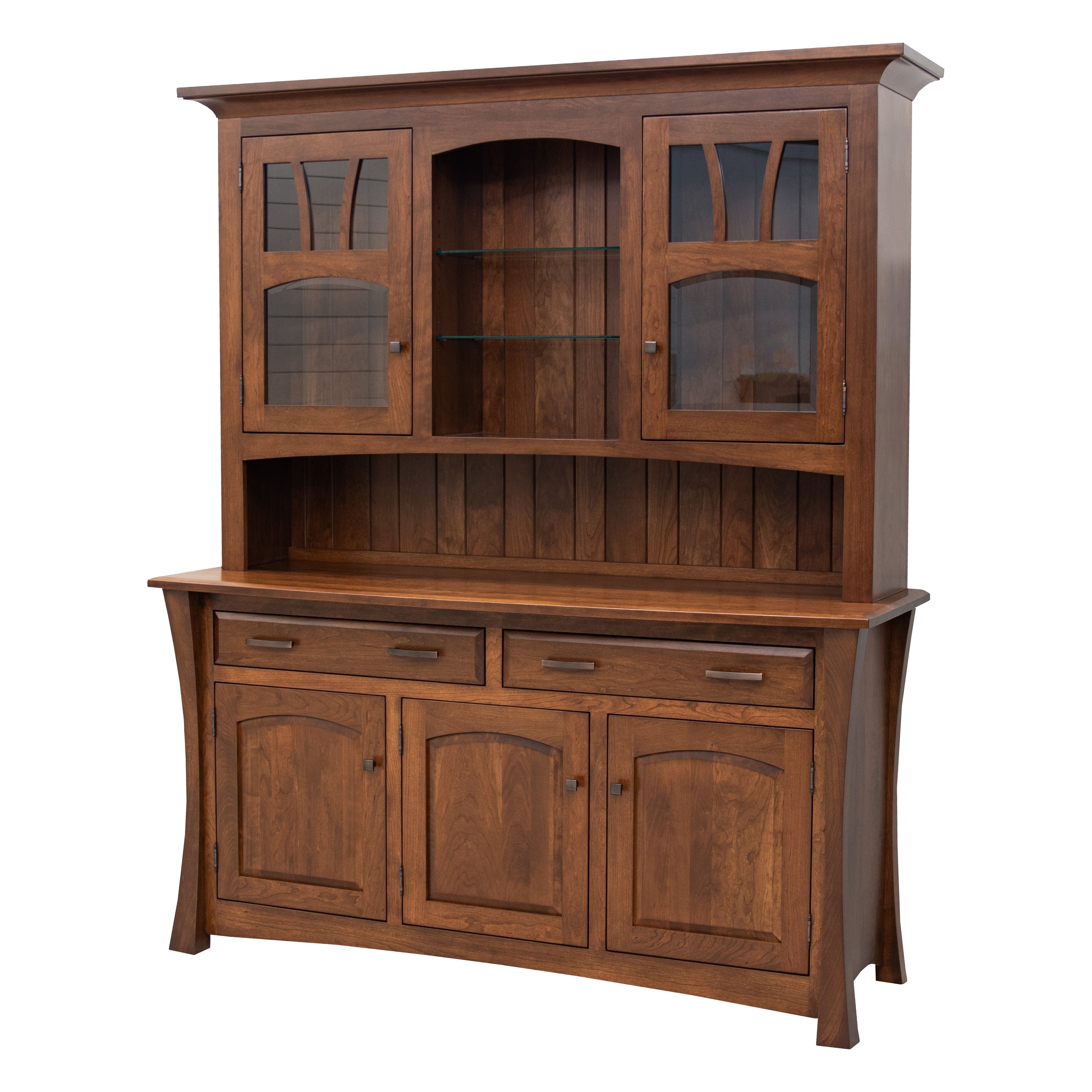 Solid Cherry Wood Amish Dining Hutch with Asbury Brown stain and glass doors