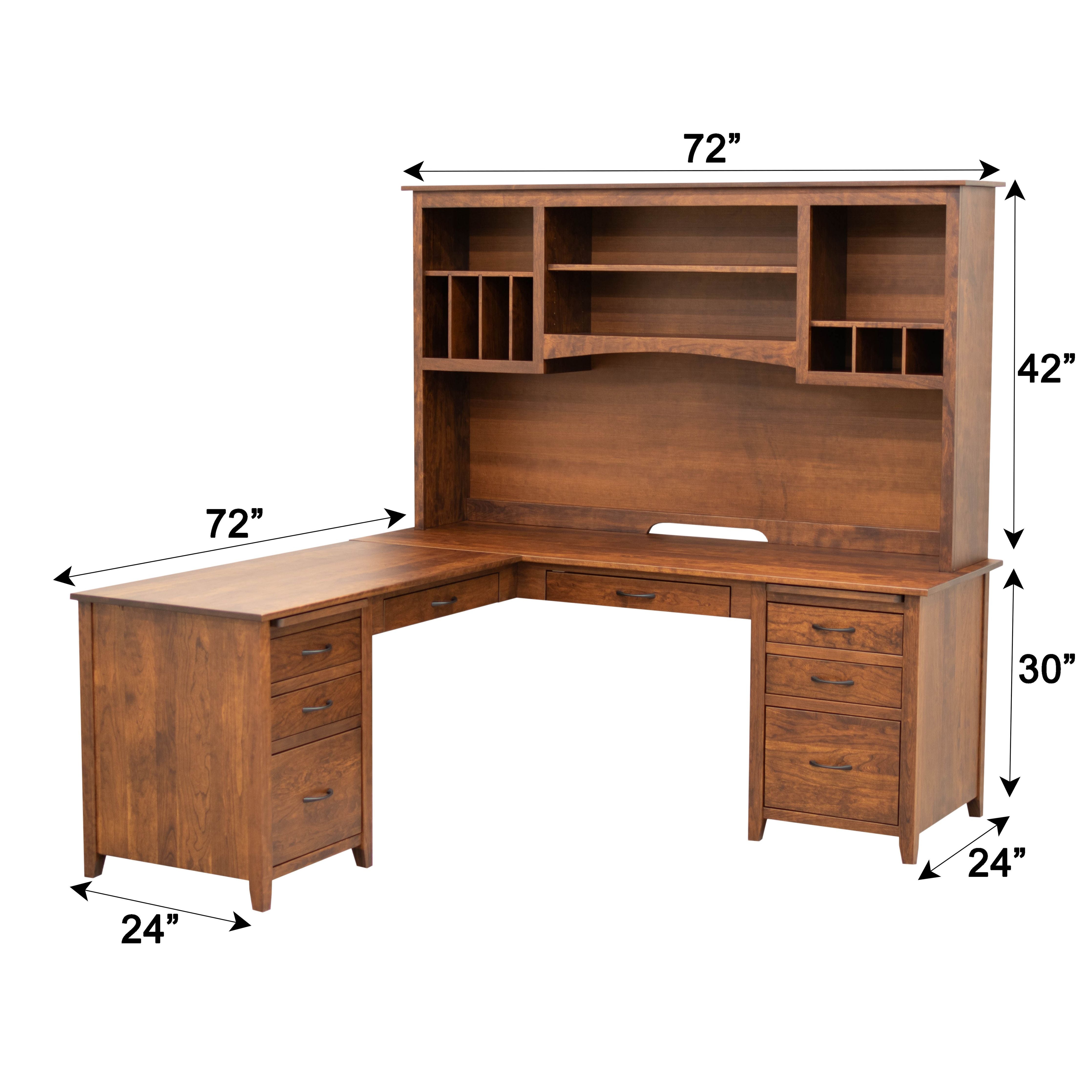 Manhattan Cherry Wood L Desk with Hutch Top | GB