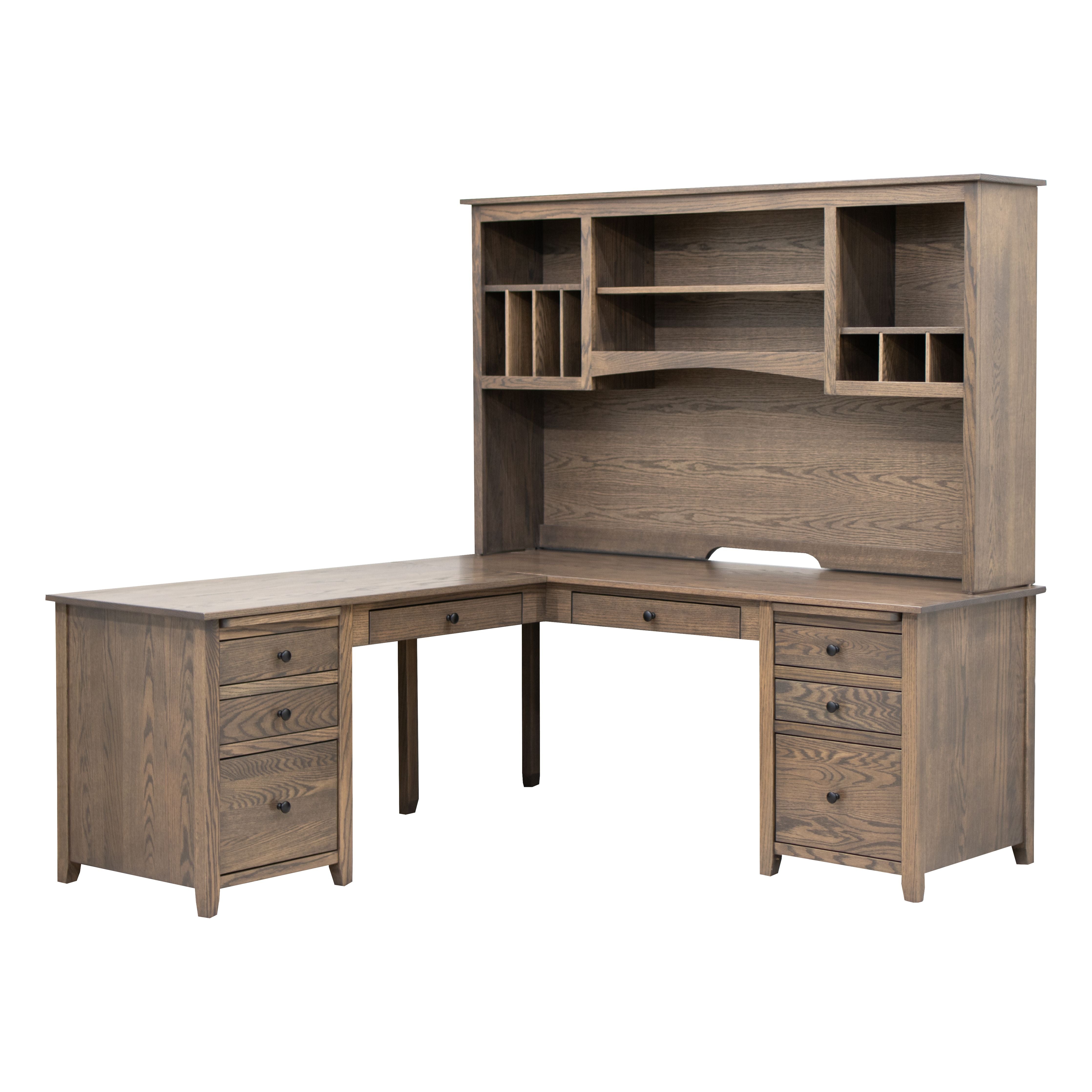 Manhattan Oak Wood L Desk with Hutch Top | GY