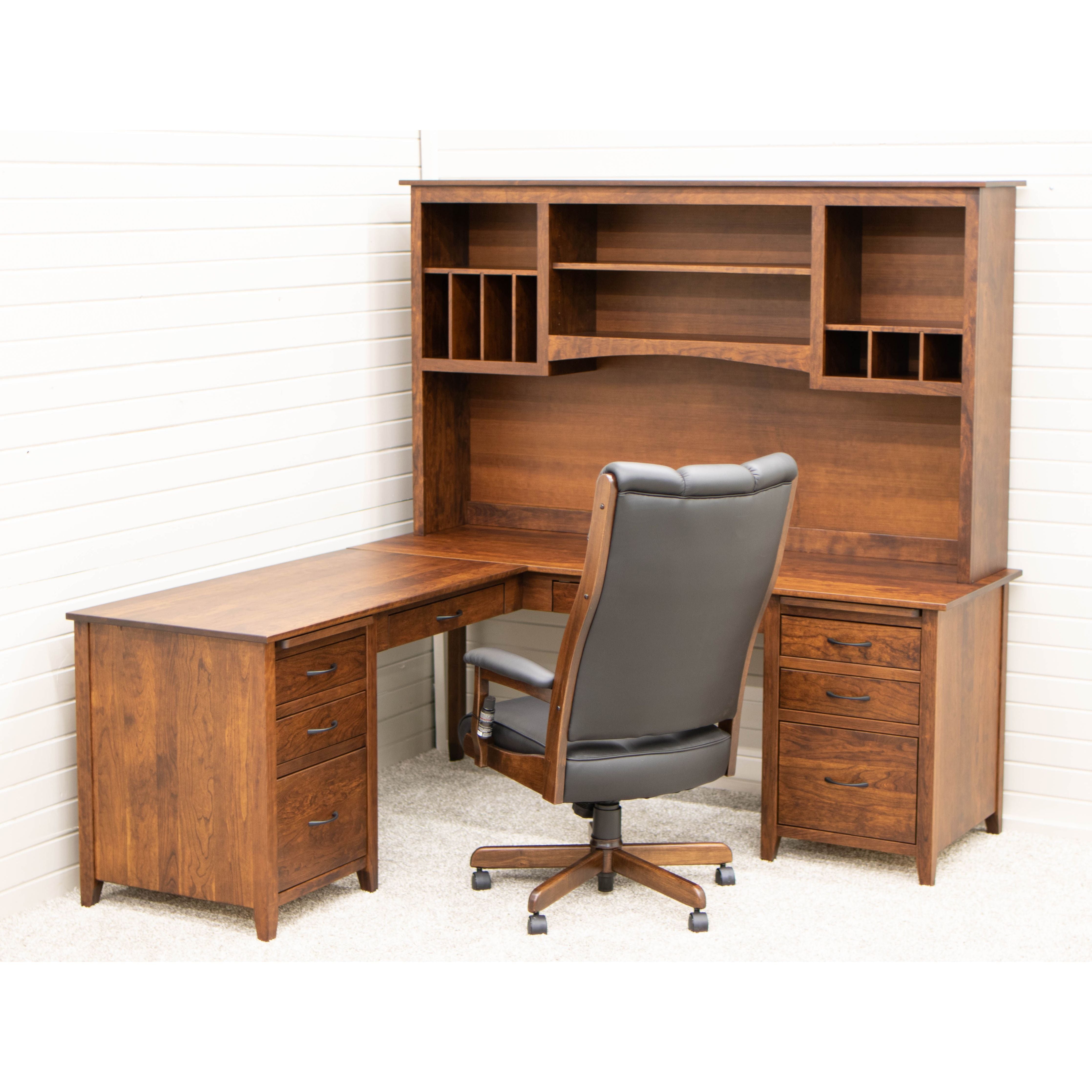 Manhattan Cherry Wood L Desk with Hutch Top | GB