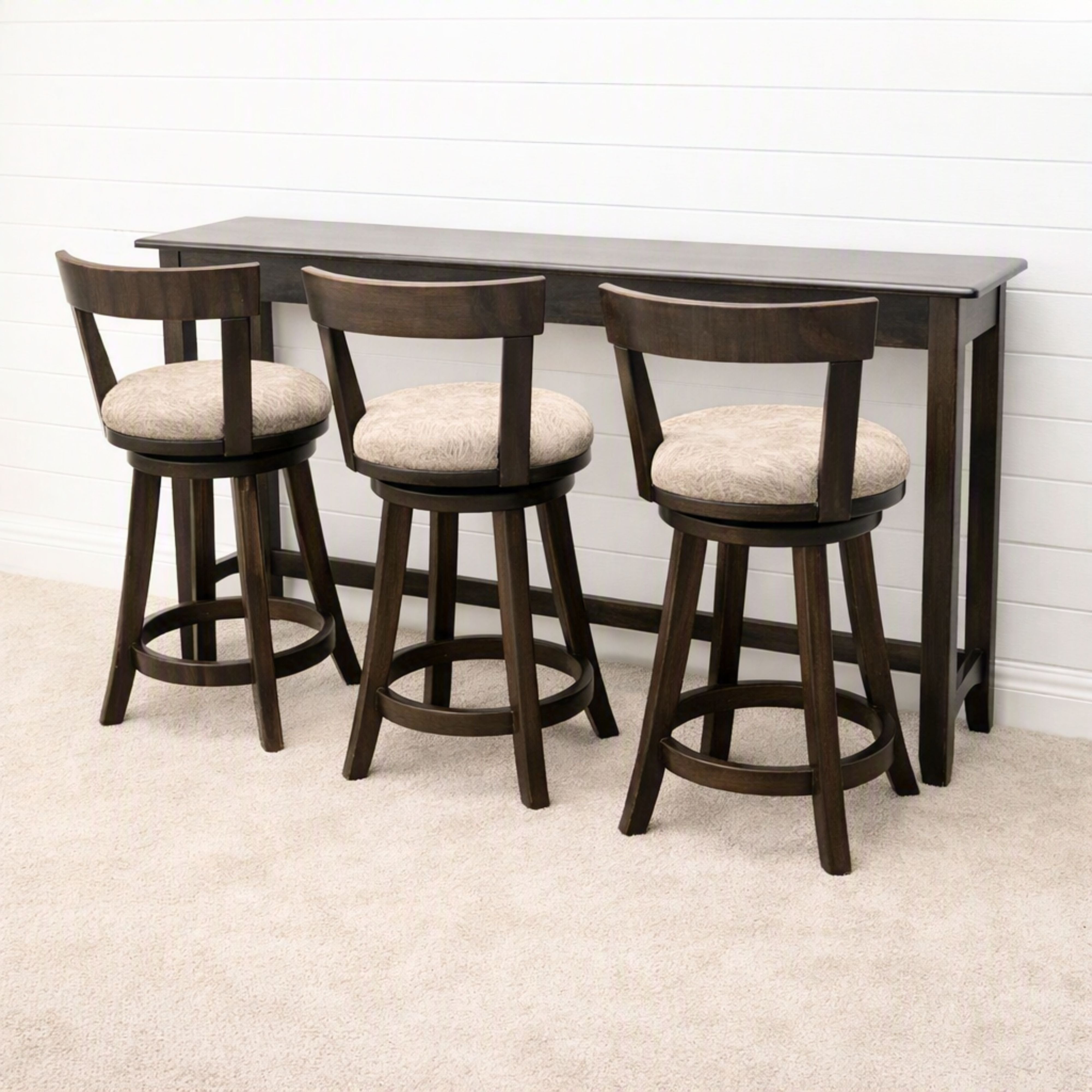 Austin Dark Maple Sofa Bar Table with Swivel Chairs - DK