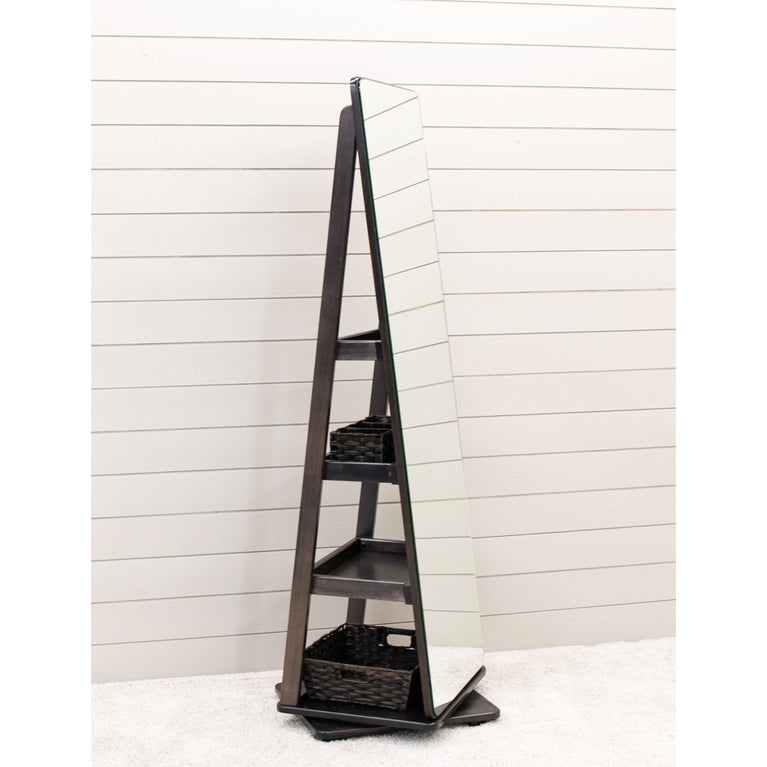 Milano Solid Maple Wood Revolving Storage Leaner Mirror in Dark Knight
