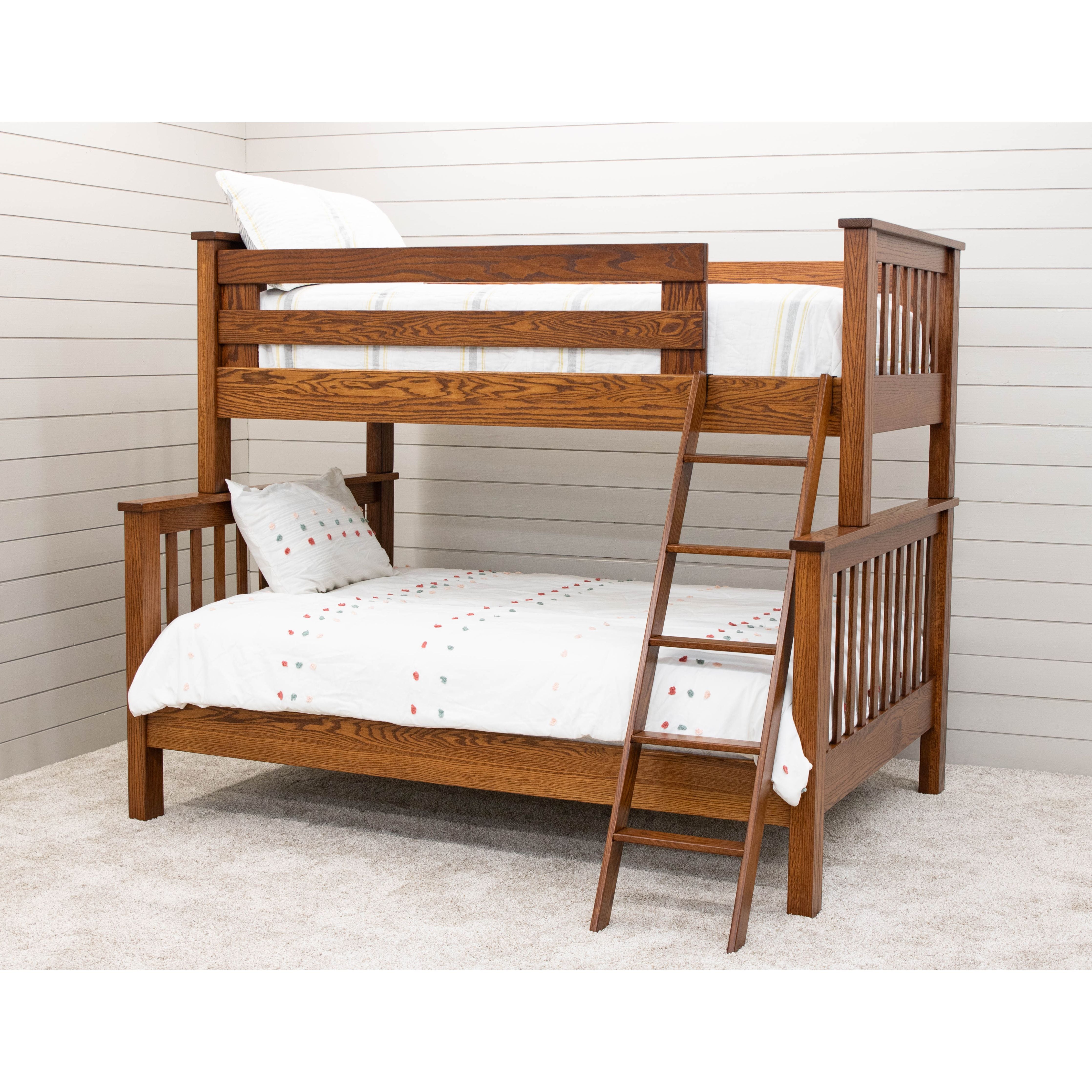 Mission Oak Wood Twin Over Full Bunk Bed with Ladder
