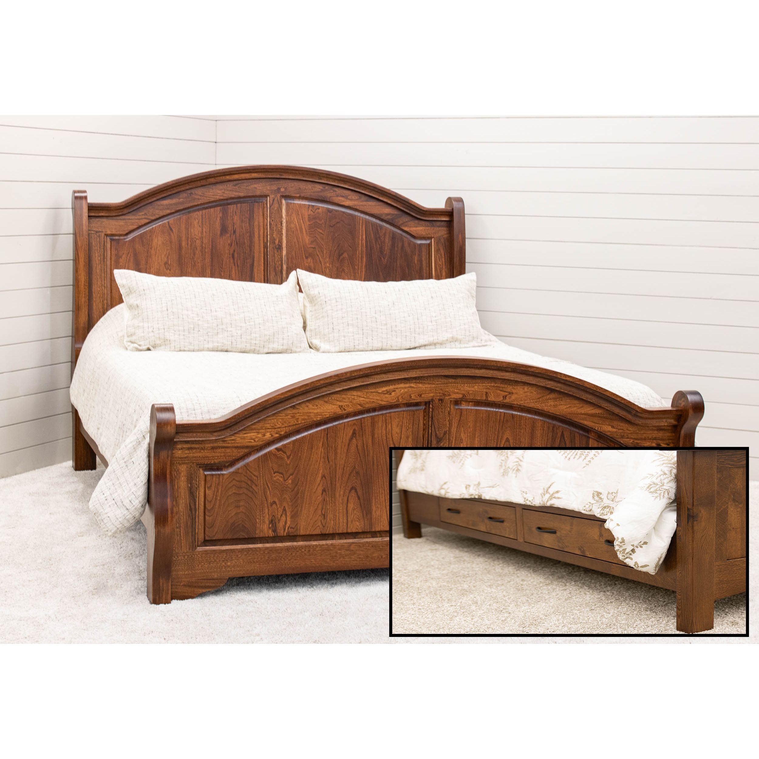 Miranda Sleigh Full Elm Wood Panel Bed with Arched Footboard | MC
