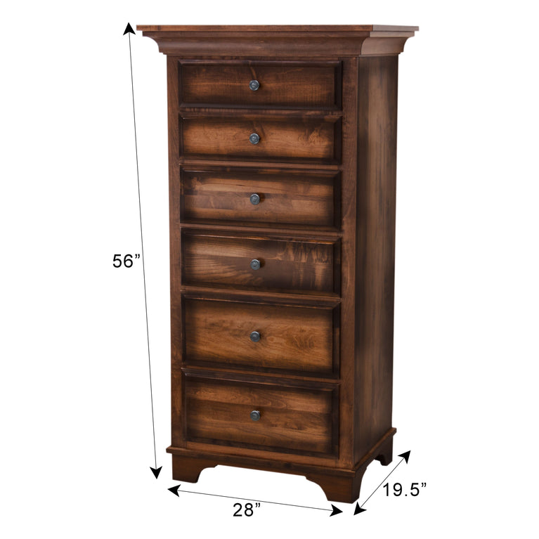 Miranda Solid Maple 6-Drawer Lingerie Dresser in Asbury Brown