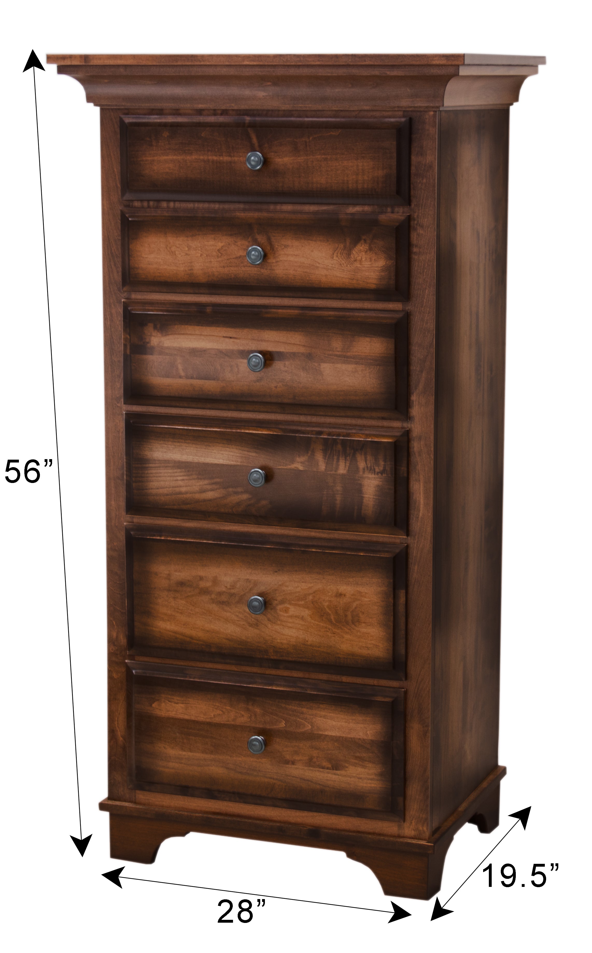 Miranda Solid Maple 6-Drawer Lingerie Dresser in Asbury Brown