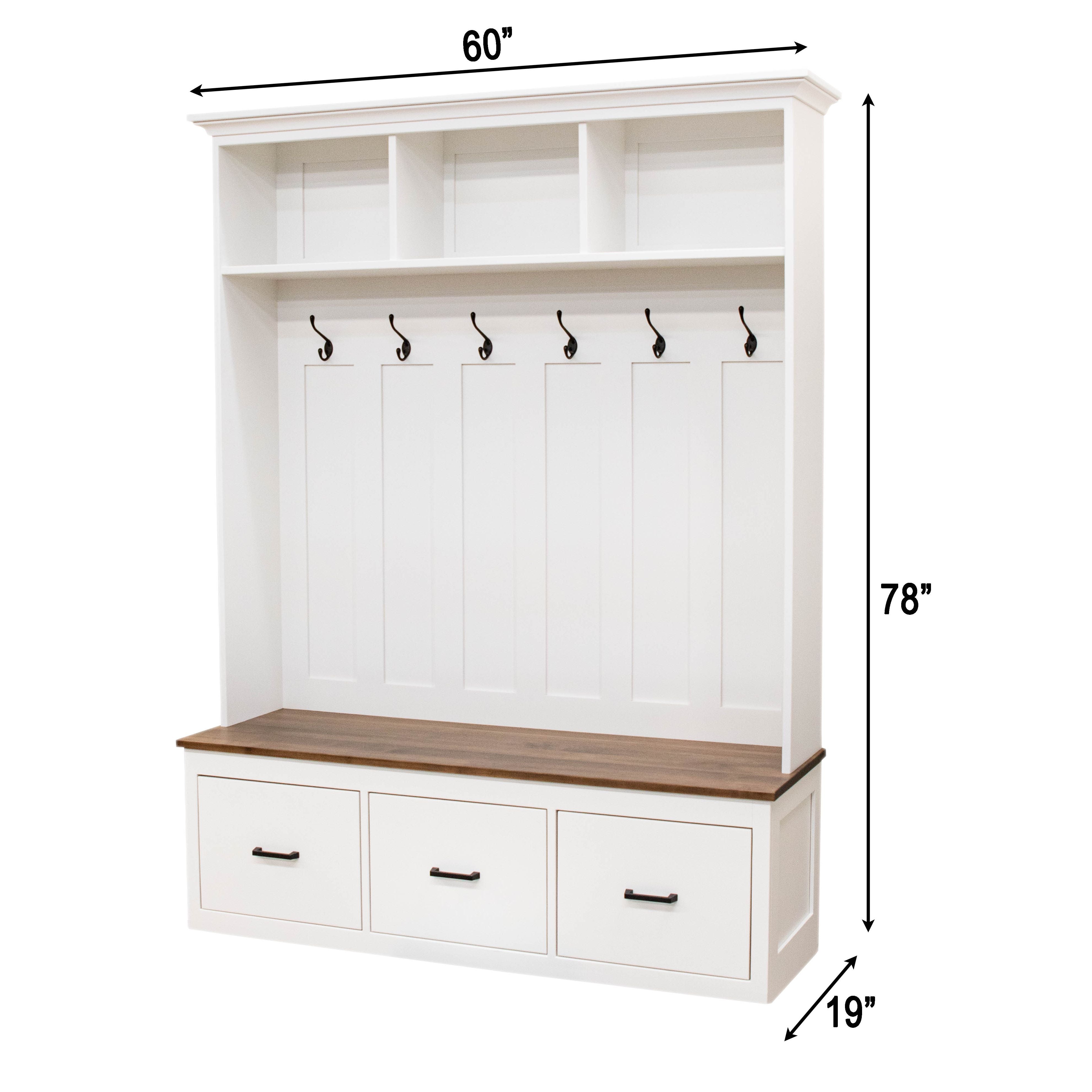 Modern Shaker White & Wood Hall Tree Bench | M-DW&CO