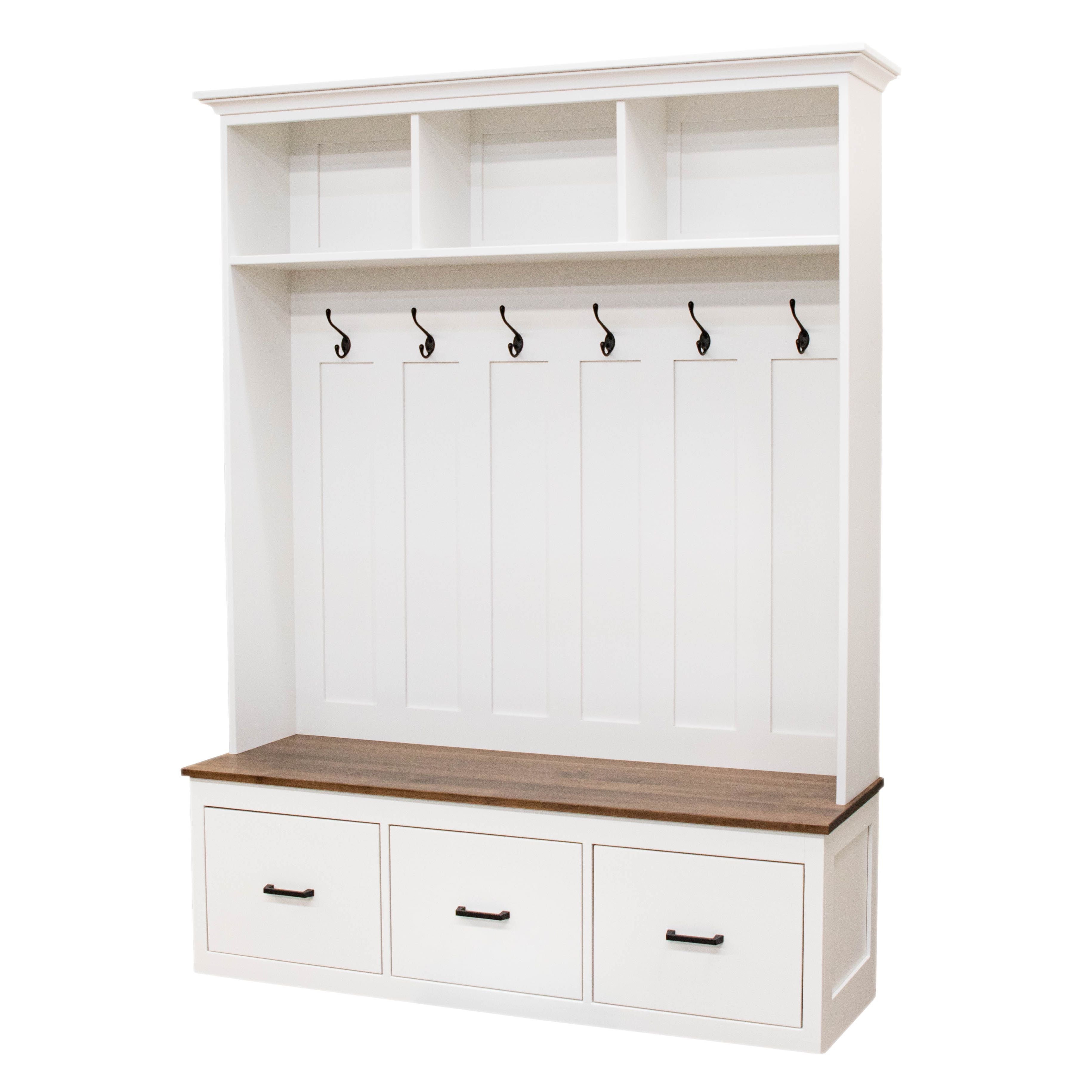 Modern Shaker White & Wood Hall Tree Bench | M-DW&CO