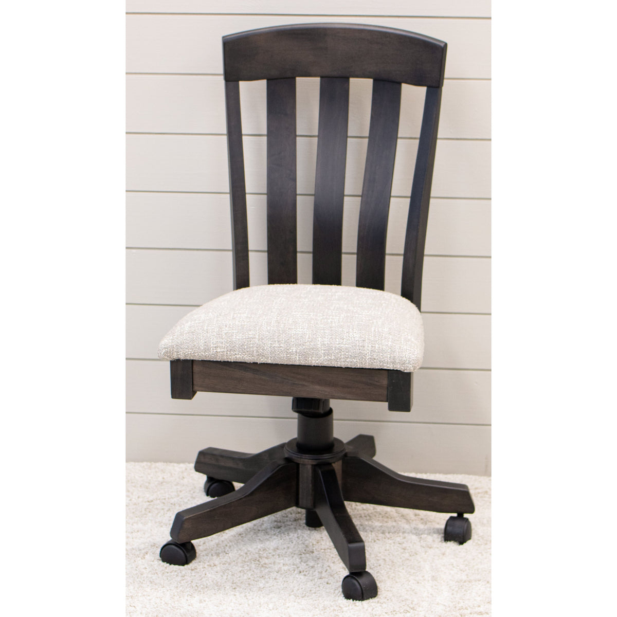 Oregon Solid Maple Wood Office Chair with Fabric Seat in Dark Knight