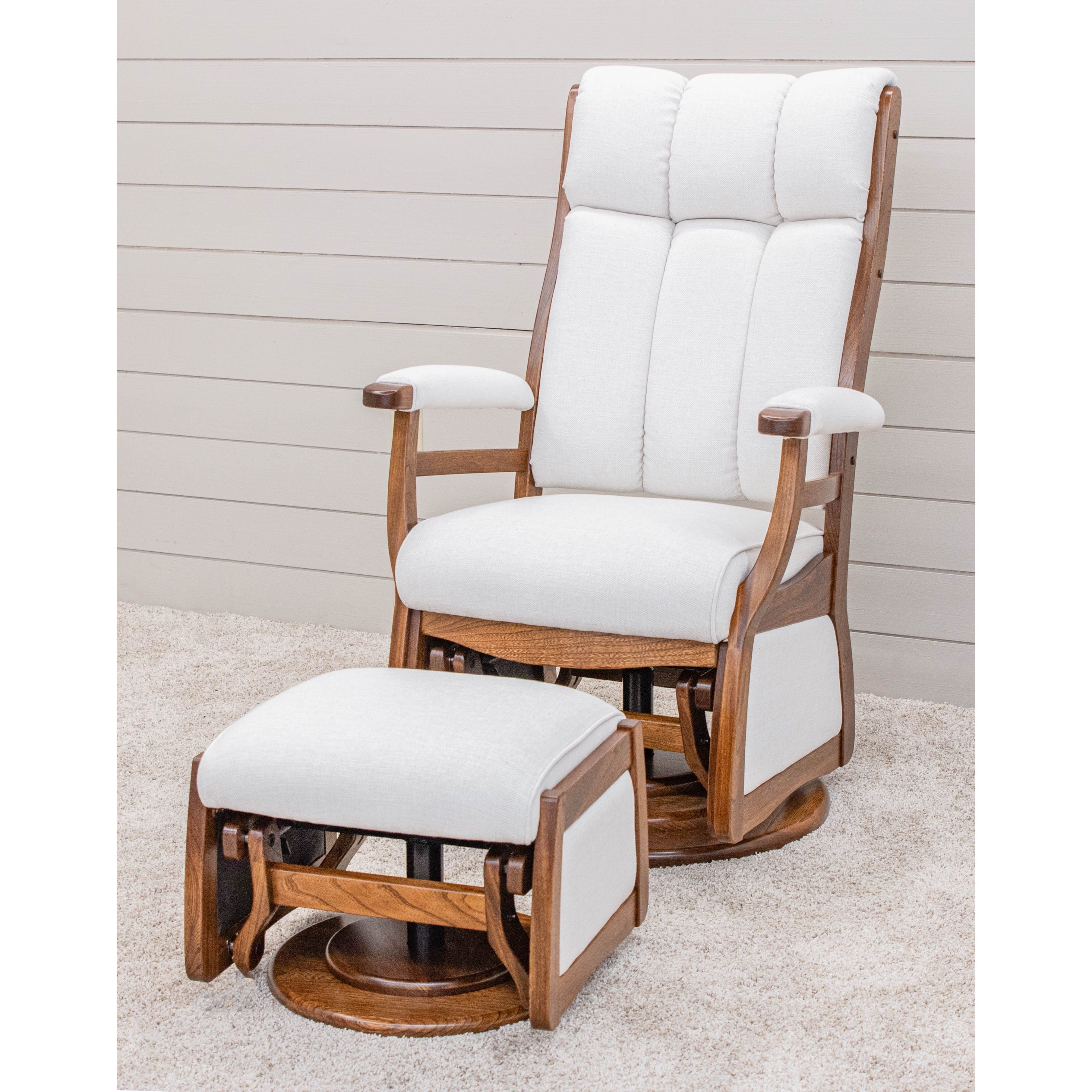 Paris High Back Upholstered Swivel Glider & Ottoman | E-MC