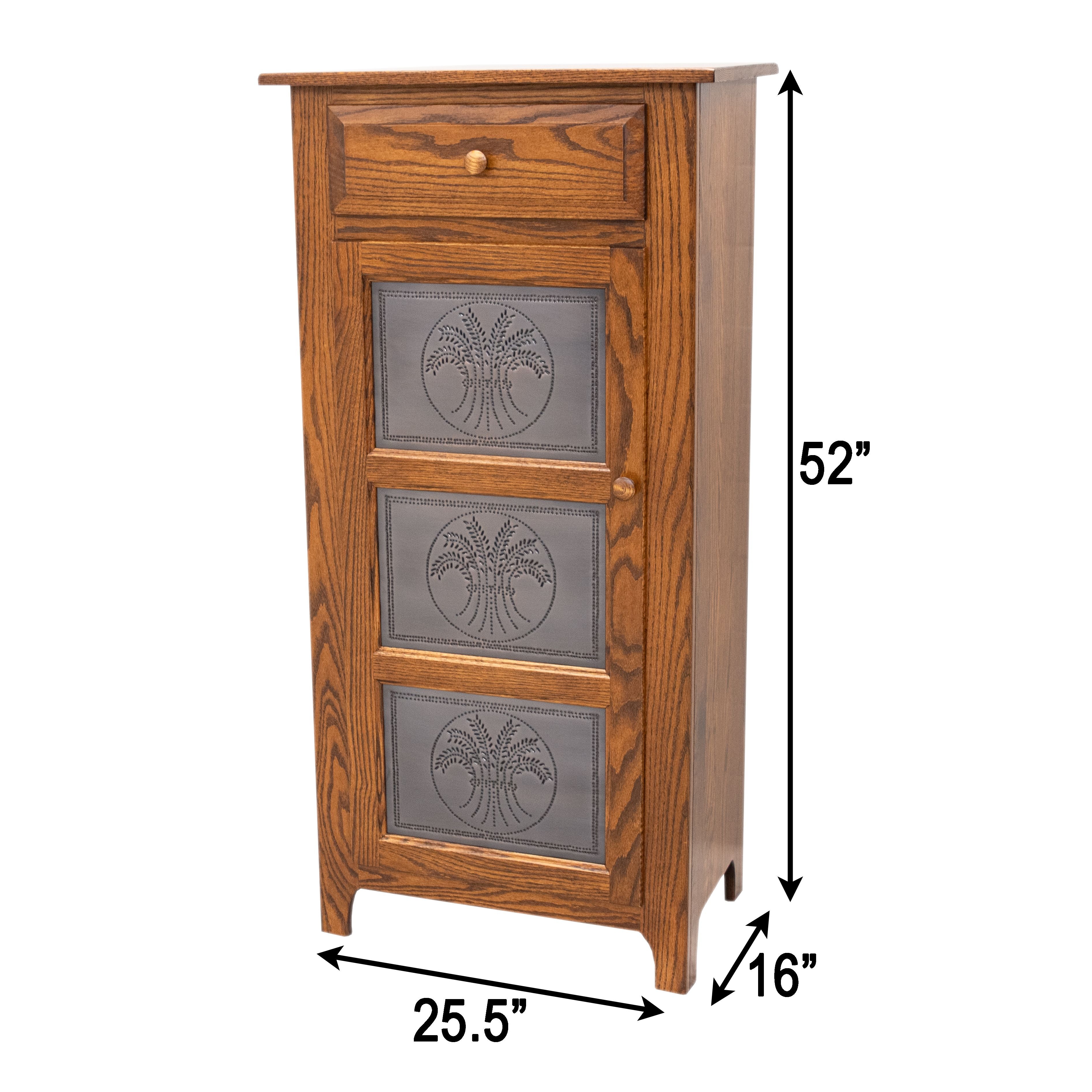 Single Door Oak Wood Pie Safe with Copper Wheat Tins | O-MC