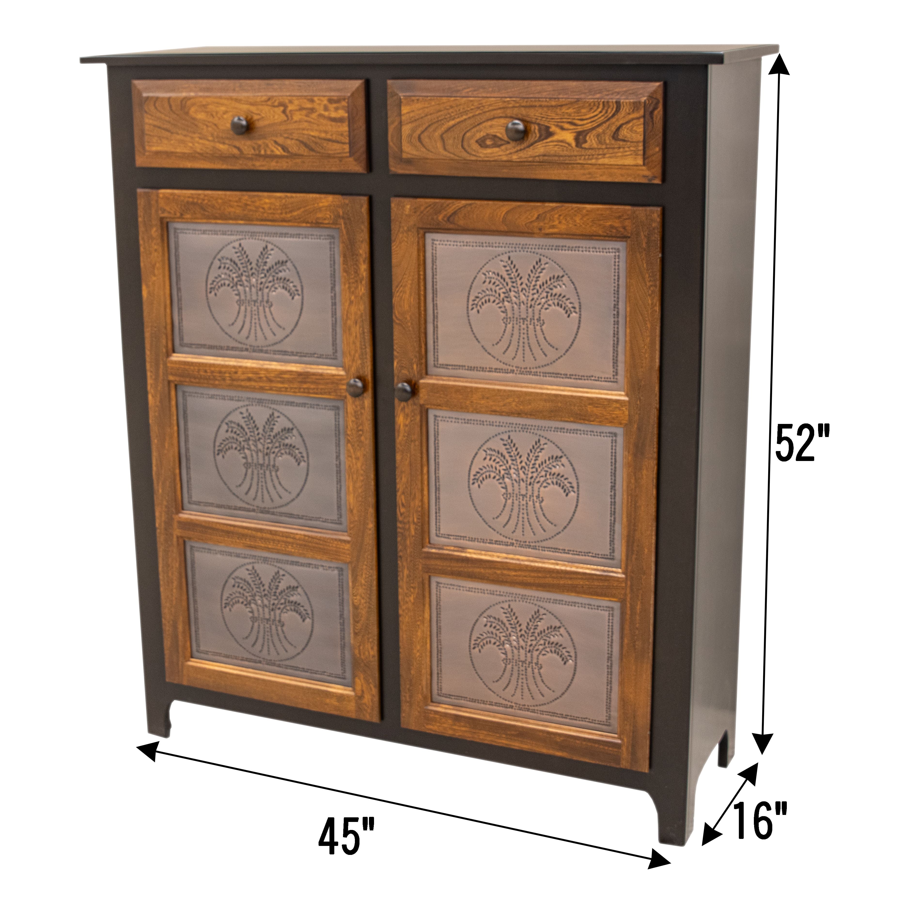 Double Door Black & Wood Pie Safe with Copper Wheat Tins | M-EB&E-MC
