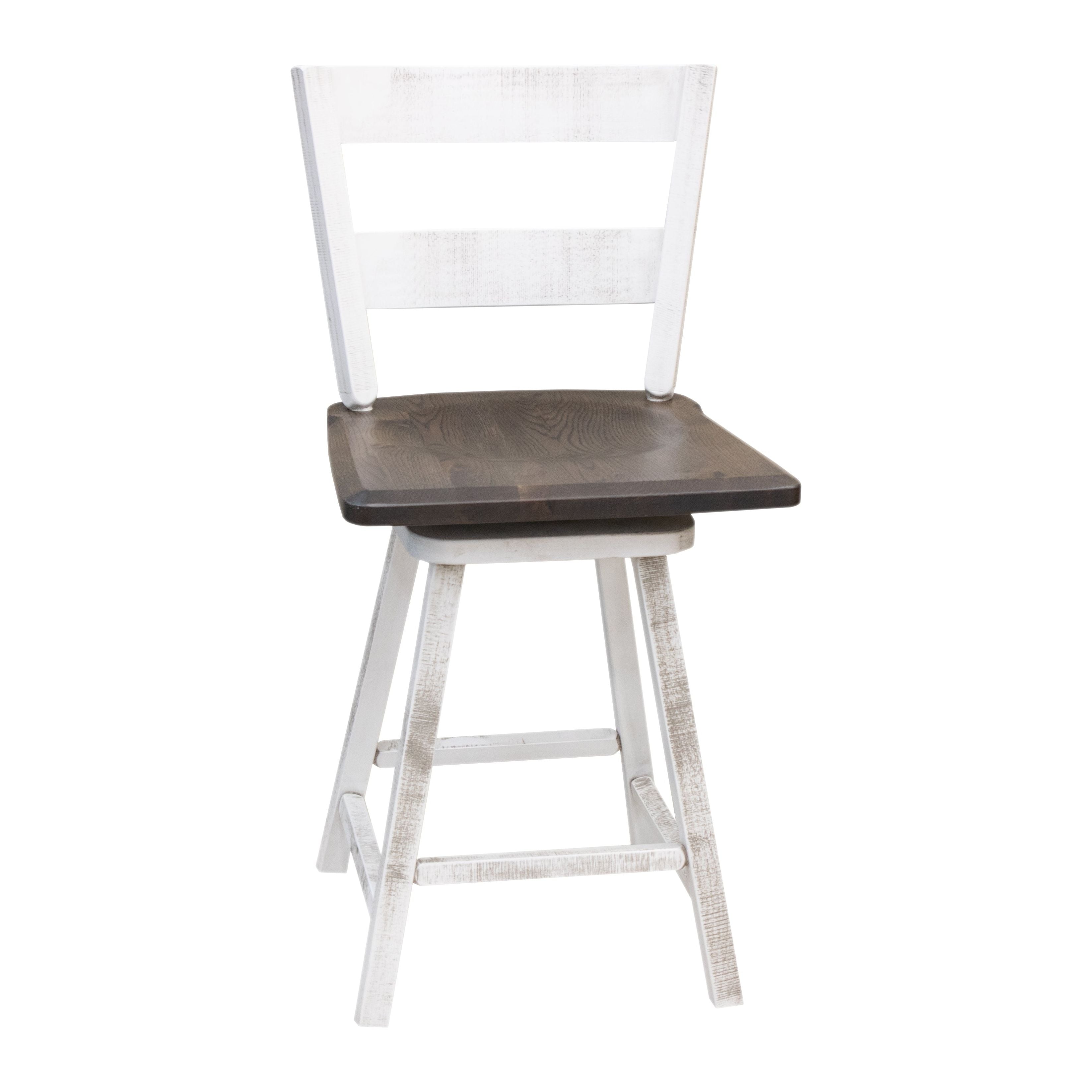 Post Mission 24" White & Wood 2-Slat Swivel Bar Chair | M-GW&RWO-SB