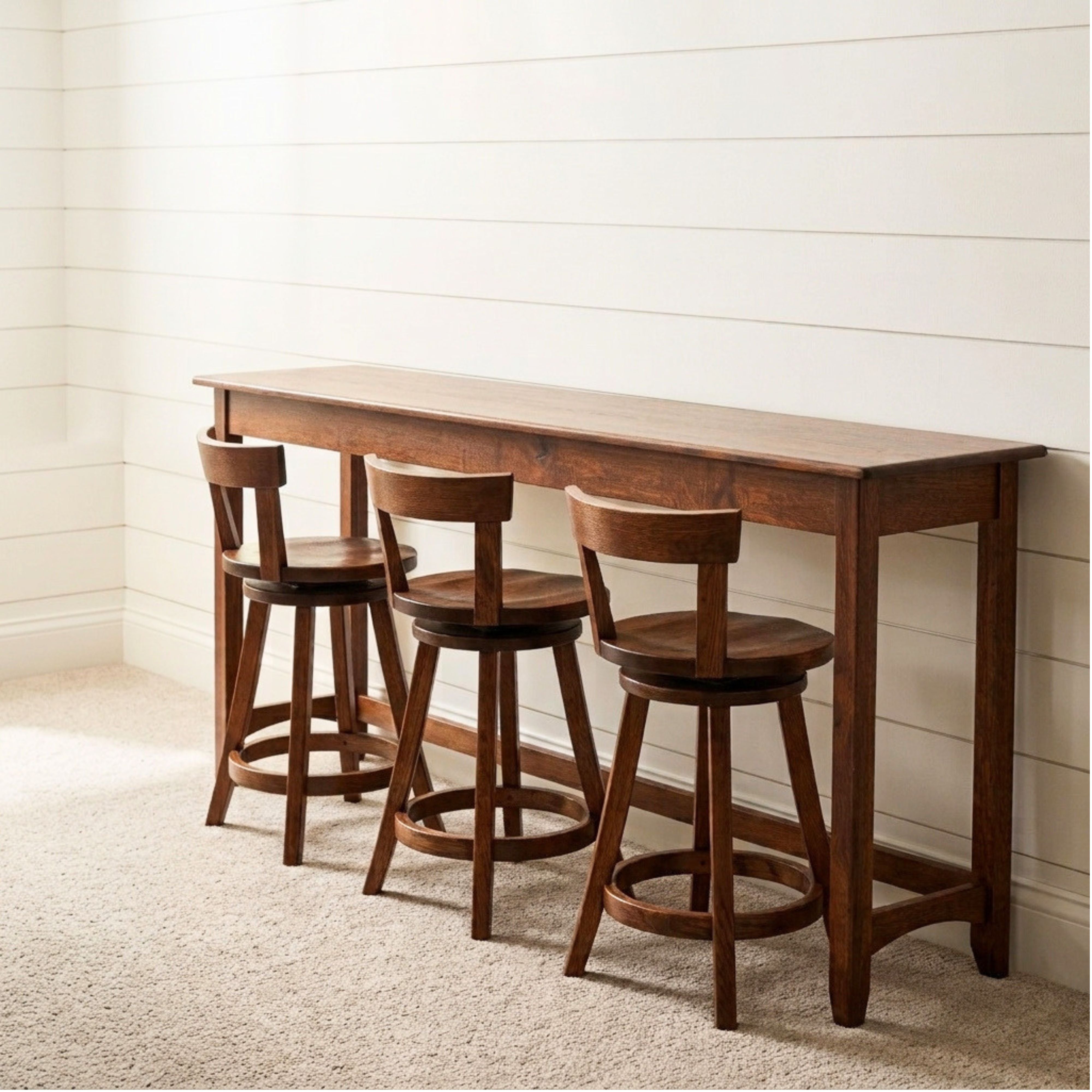 Austin Quartersawn White Oak Sofa Bar with Swivel Chairs - ASB