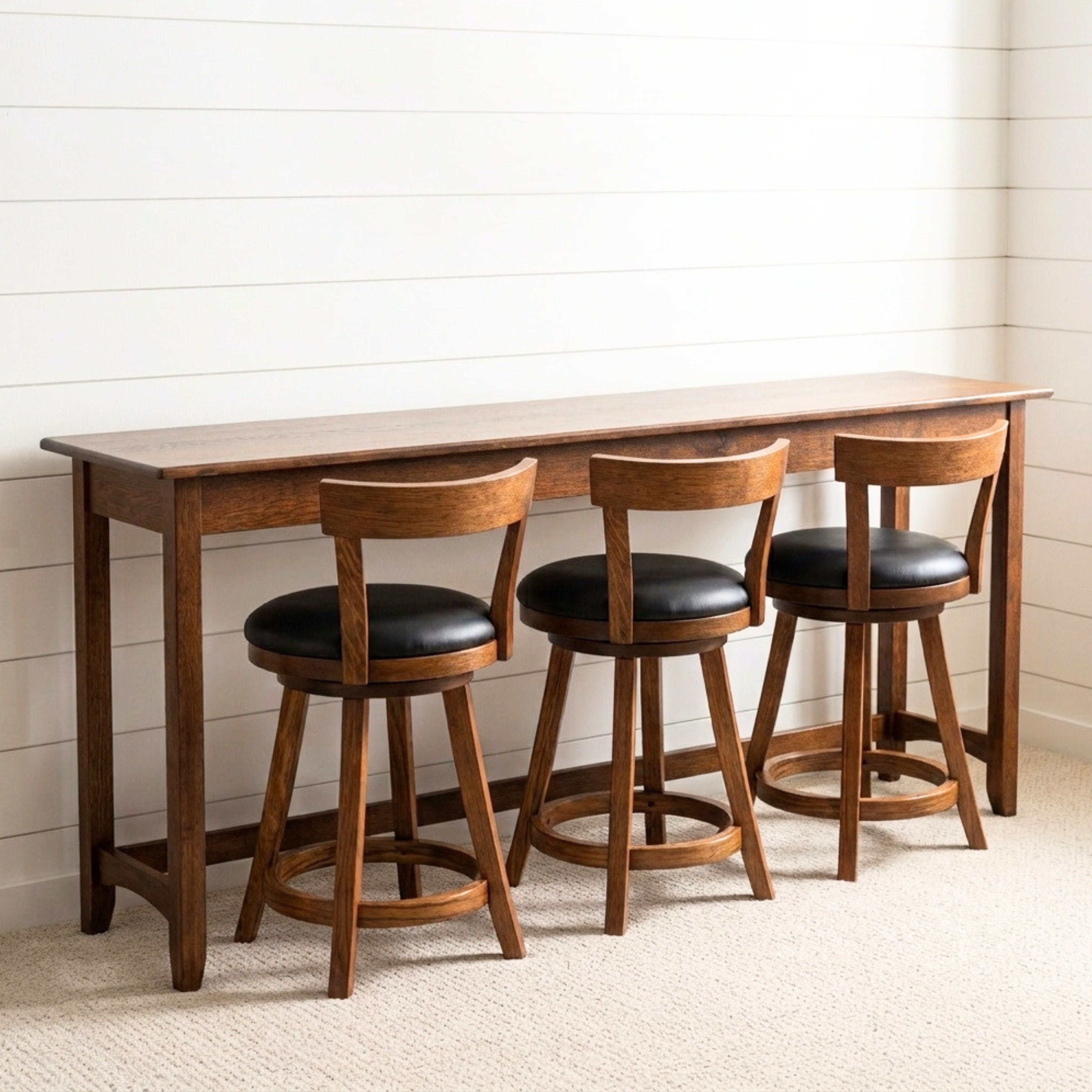 Austin Quartersawn White Oak Sofa Bar Table with Swivel Chairs - GB