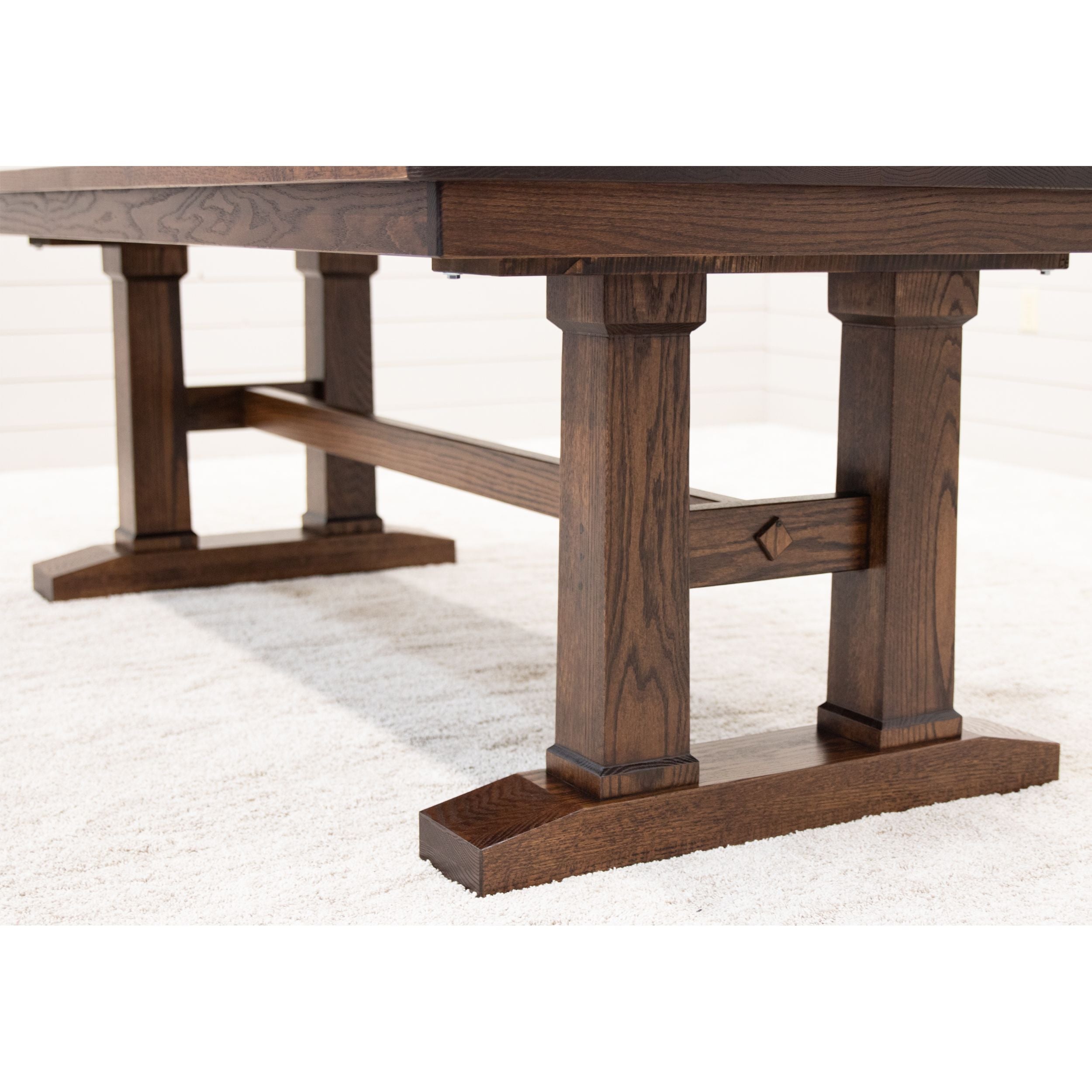 Rowan Oak Wood Large Extending Amish Trestle Dining Table | ASB