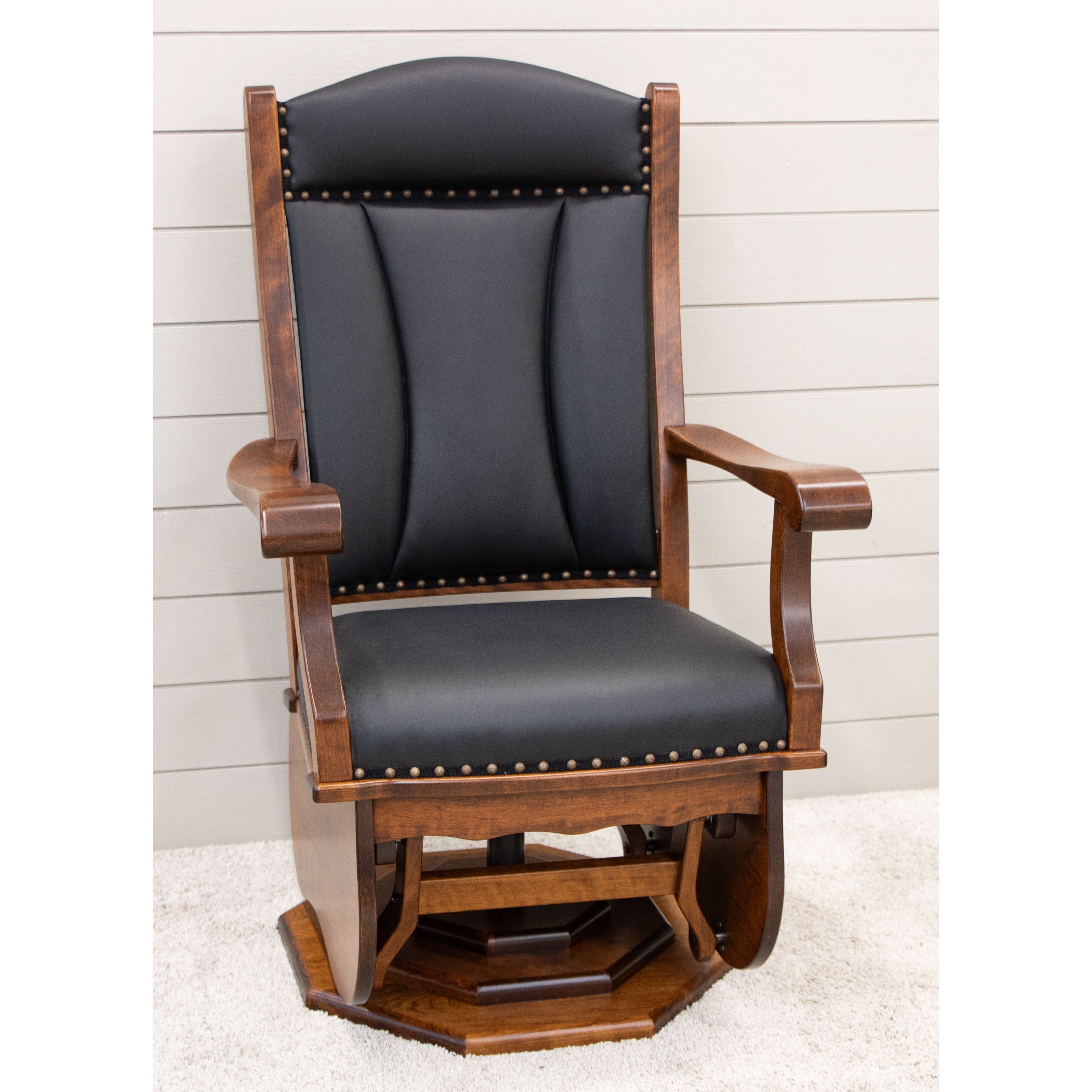 SPG-47 Clark Swivel Black Leather Glider & Ottoman | C-MC