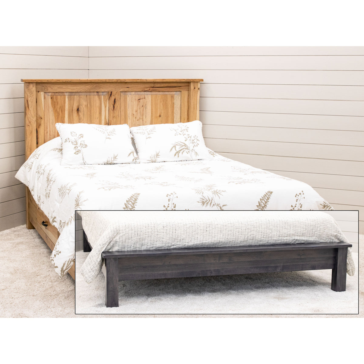 Savannah Queen Hickory Wood Storage Platform Bed | WB