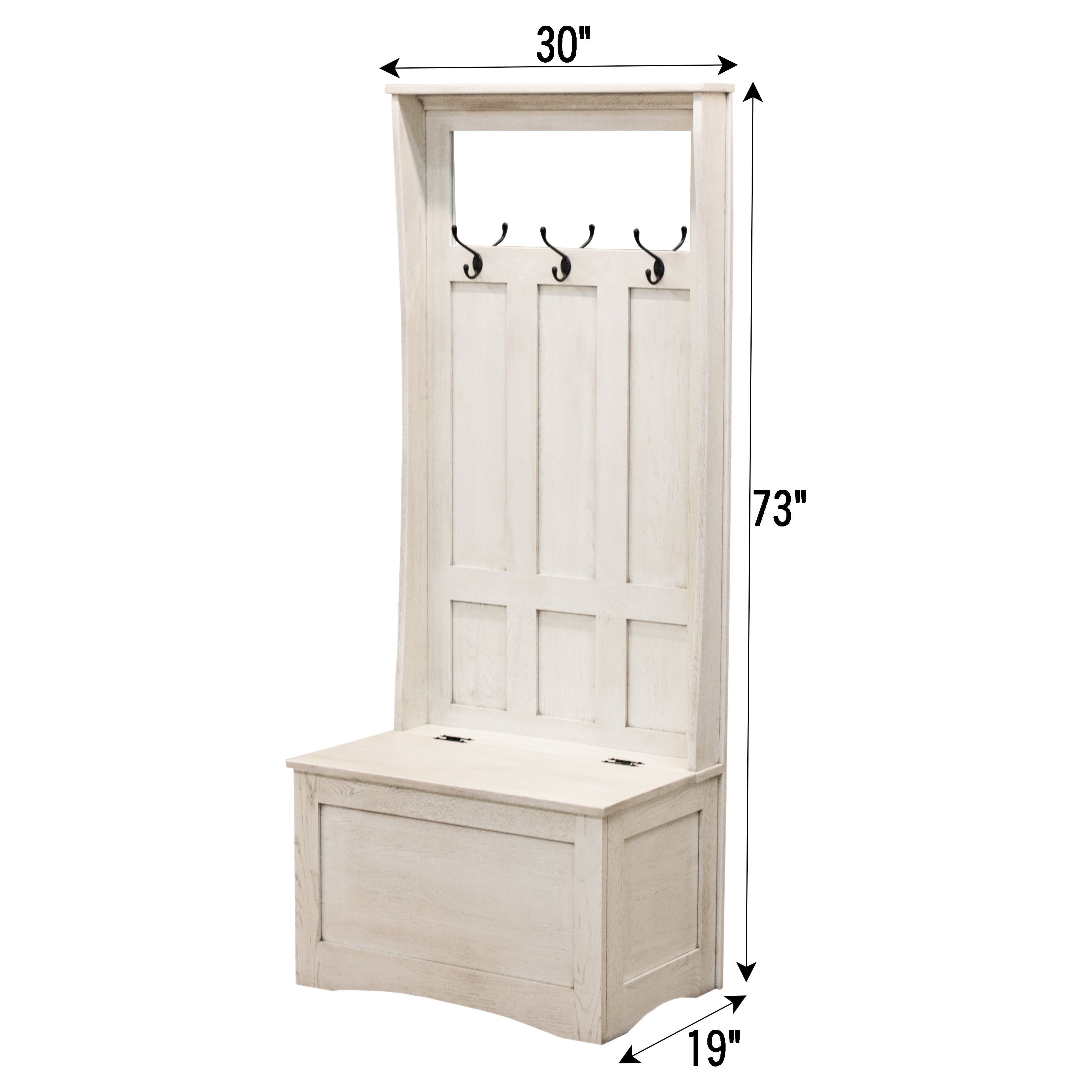Shaker Solid Oak Wood Hall Tree Bench in Coastal White