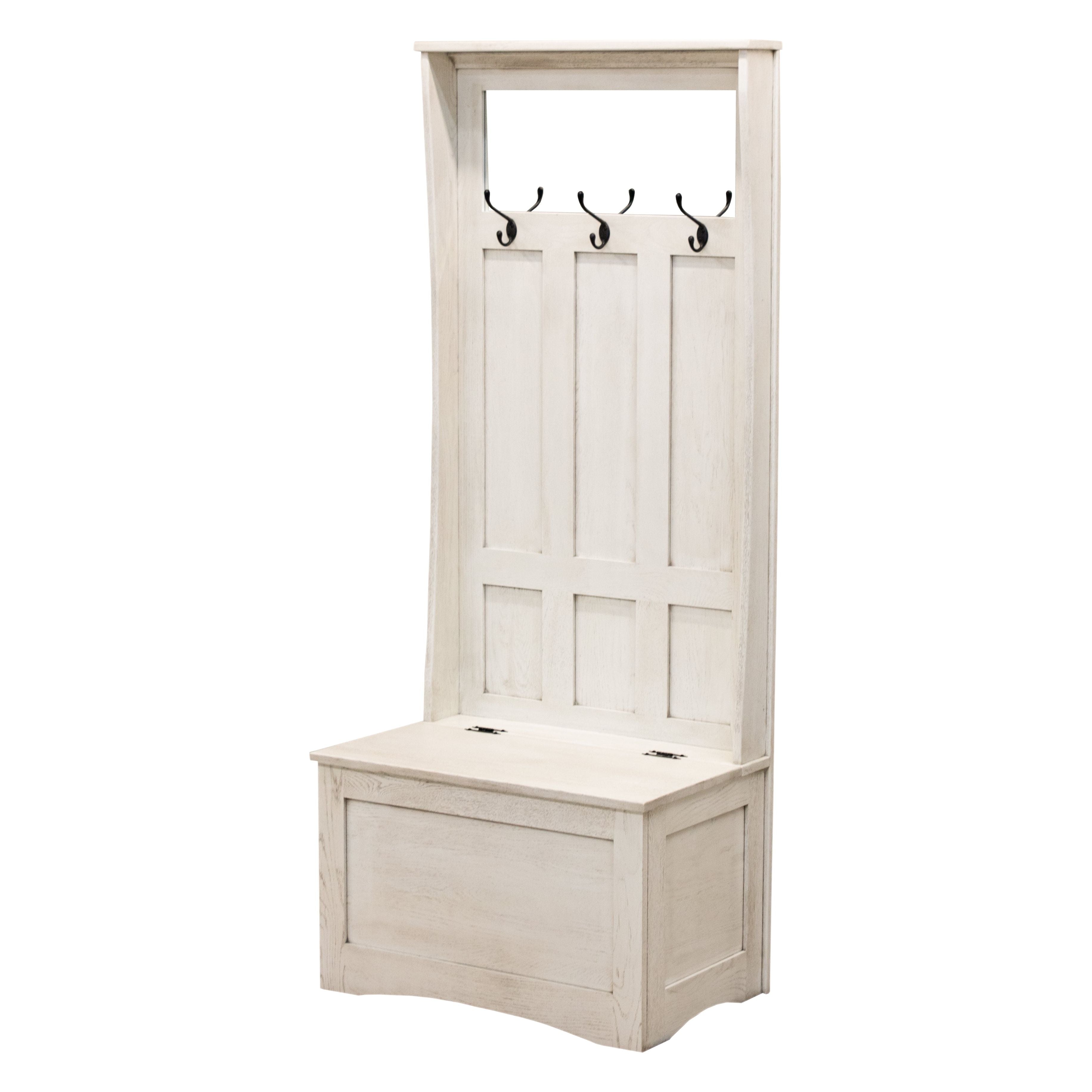 〆1/31 WHITE_WOOD_BENCH #3 Shaker Solid Oak Wood Hall Tree Bench in Coastal White