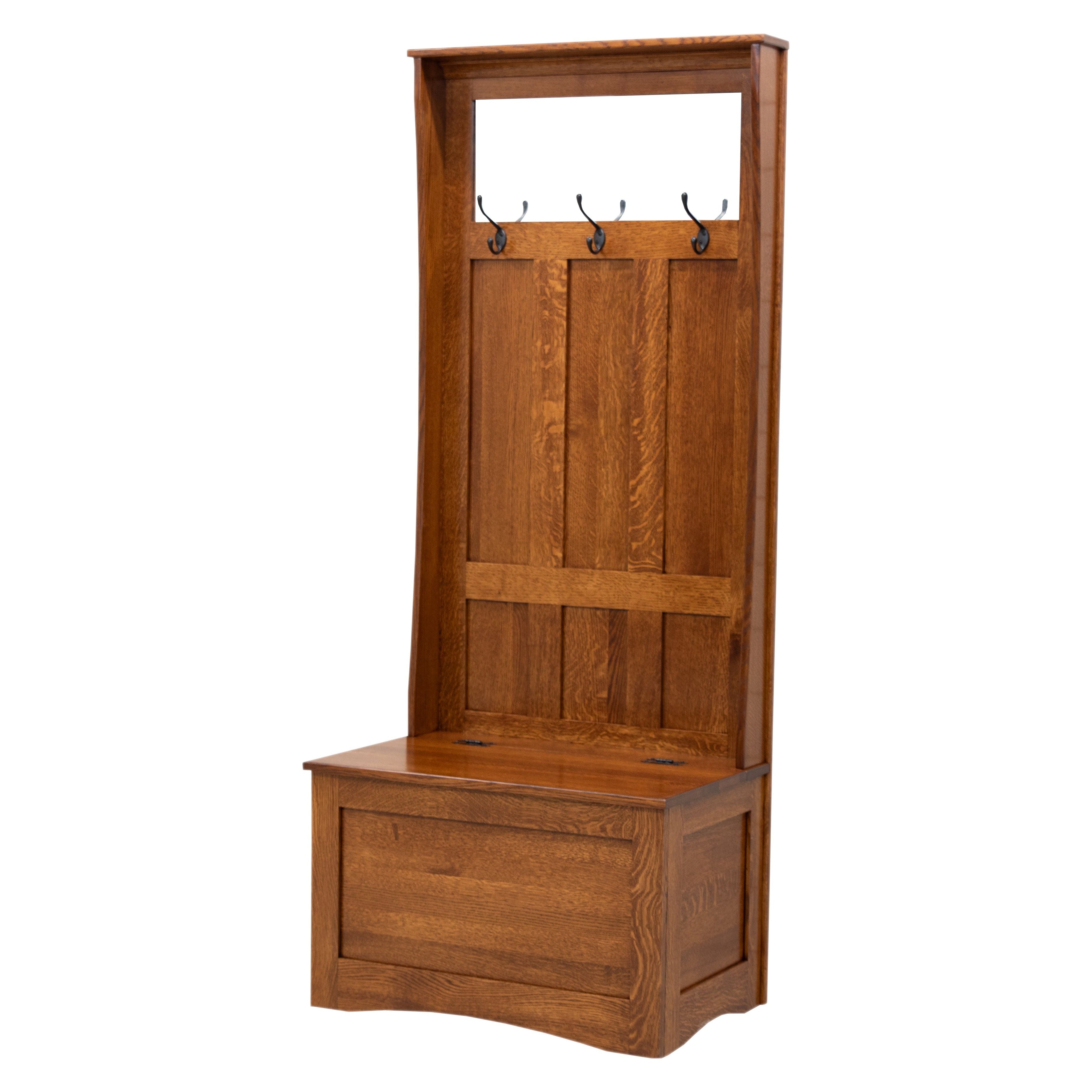 Shaker Solid Quarter Sawn Oak Wood Hall Tree Bench in Cherry Color