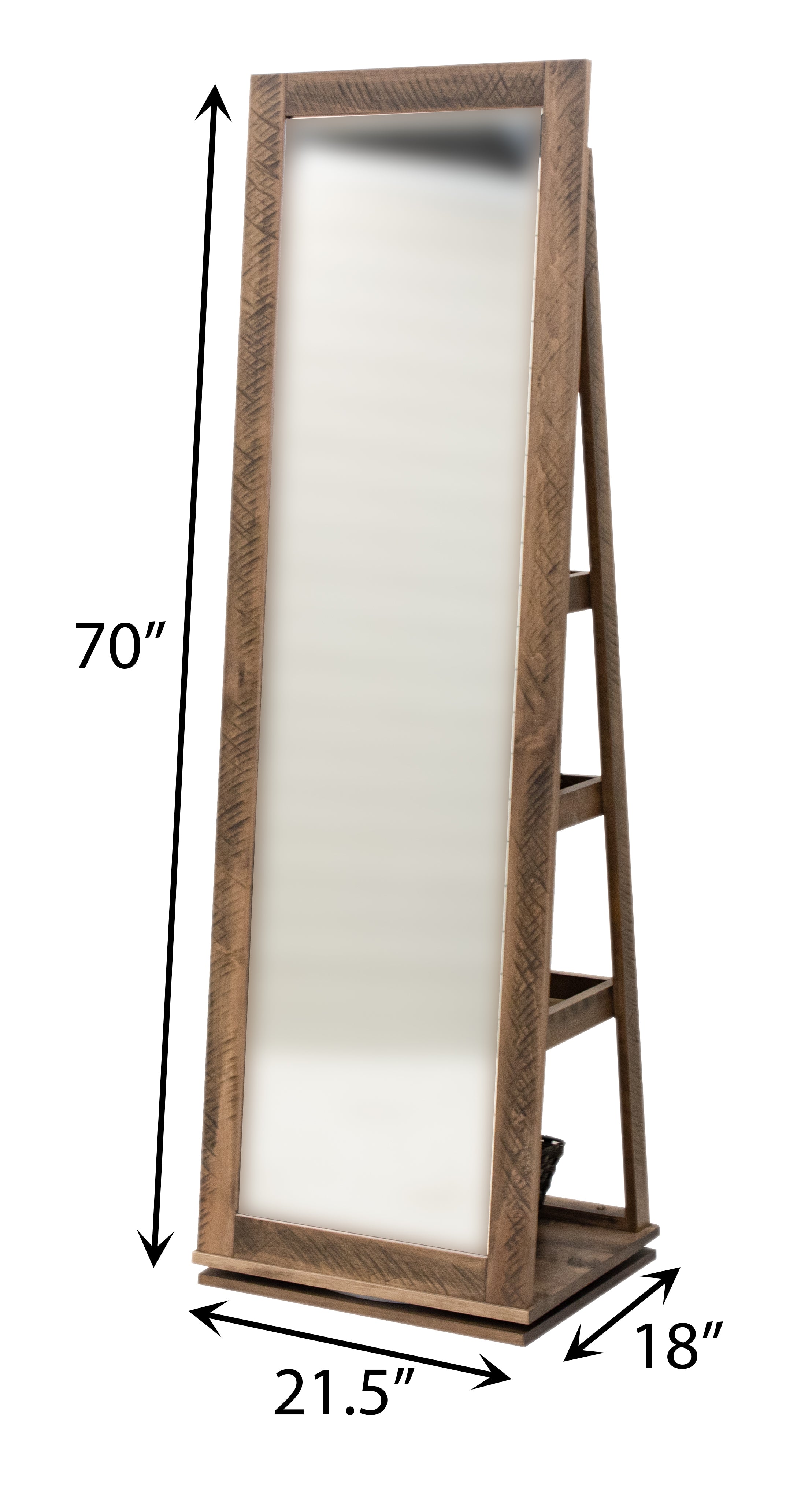 Shaker Solid Maple Wood Roughsawn Revolving Storage Leaner Mirror